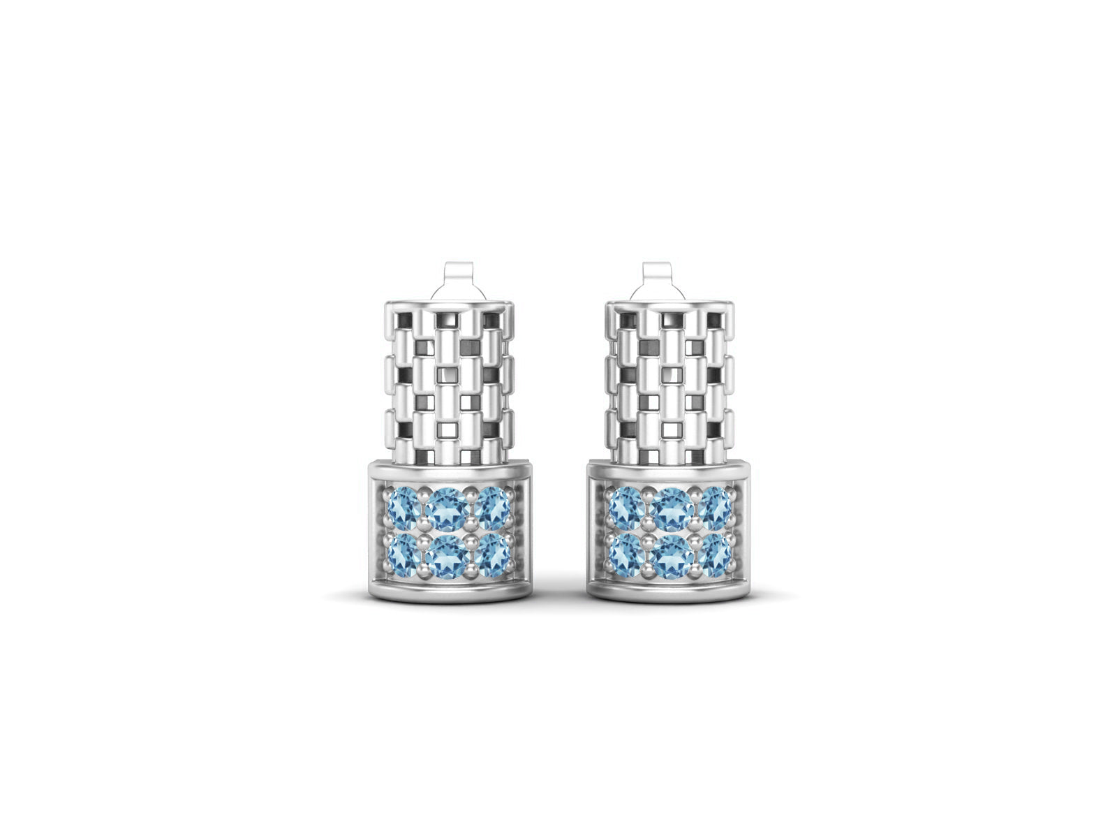 Aquamarine Modern Geometric Stud Design Earrings – Sterling Silver