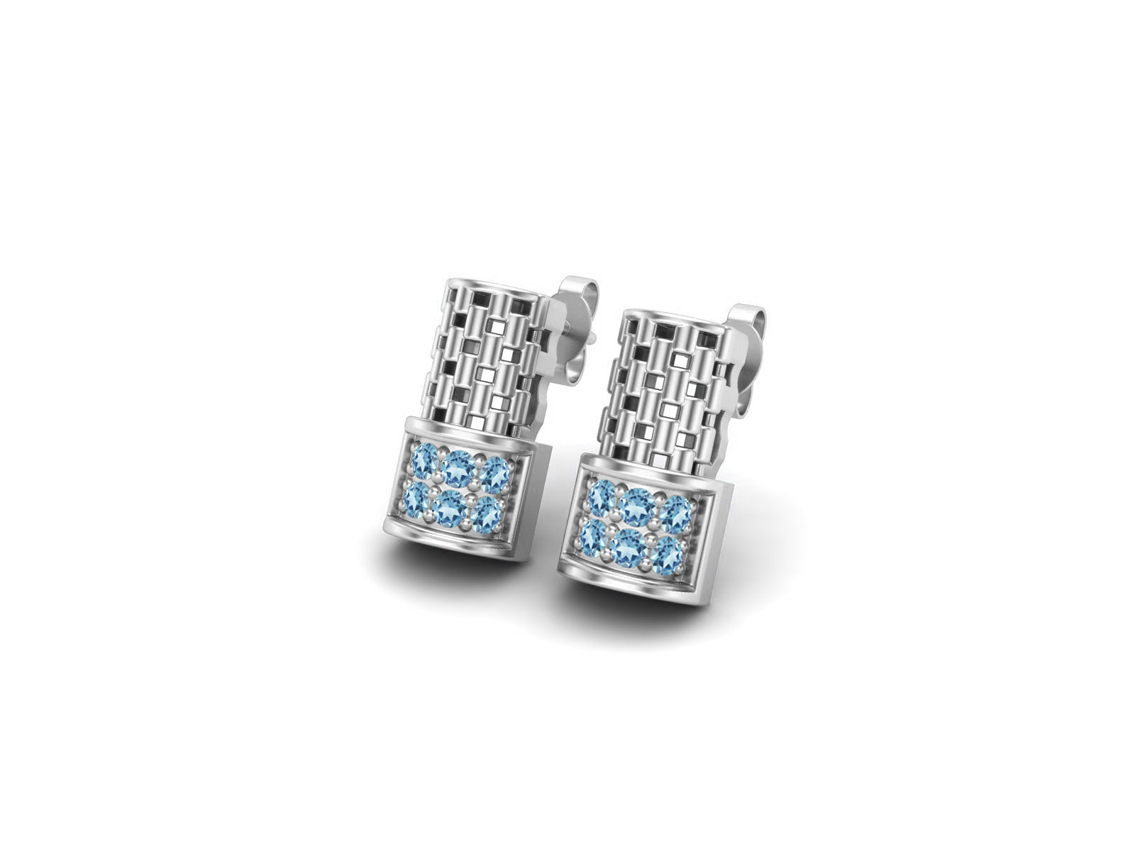 Aquamarine Modern Geometric Stud Design Earrings – Sterling Silver