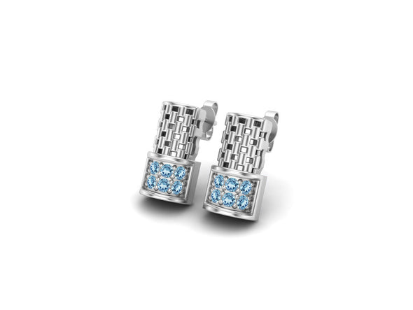925 Sterling Silver Shimmering Elegance Women Round Aquamarine Stud Earrings