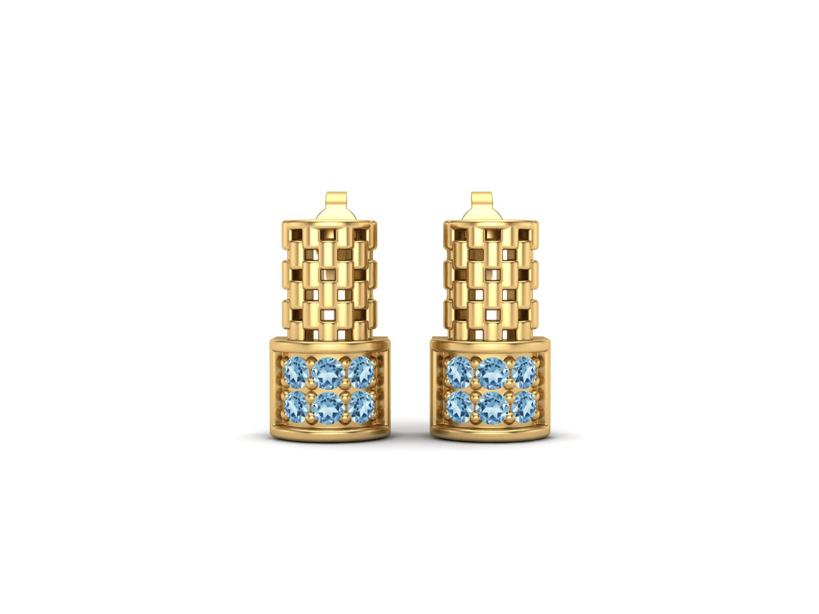 Aquamarine Modern Geometric Stud Design Earrings – Sterling Silver