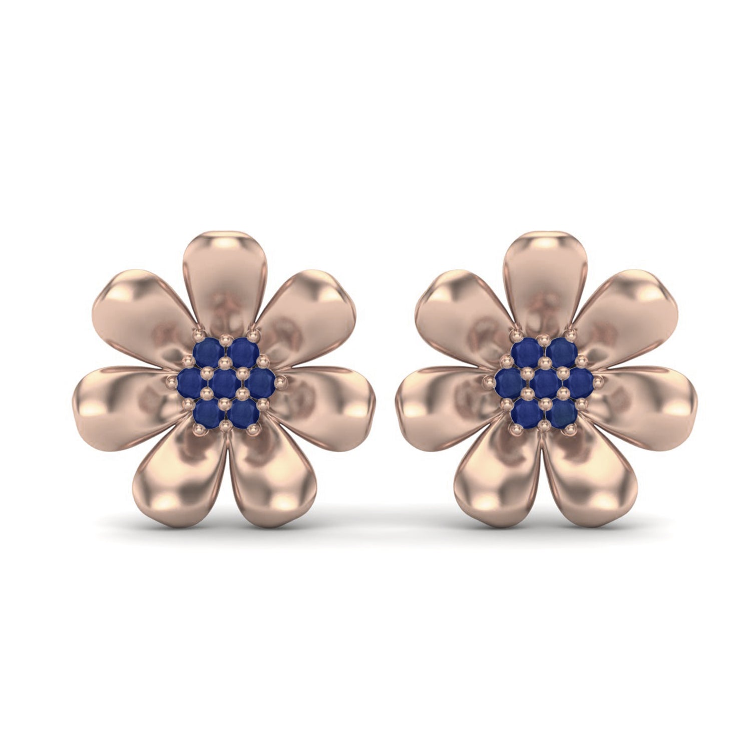 Blue Sapphire 0.40 Ct Round Floral Stud Earrings -14k Yellow Gold