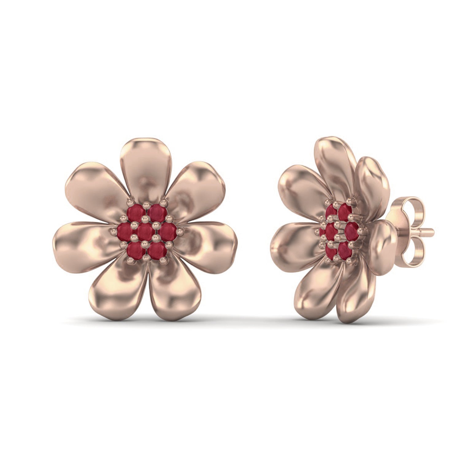 Ruby 2.10 Ct Round Floral Earrings – 14k Yellow Gold