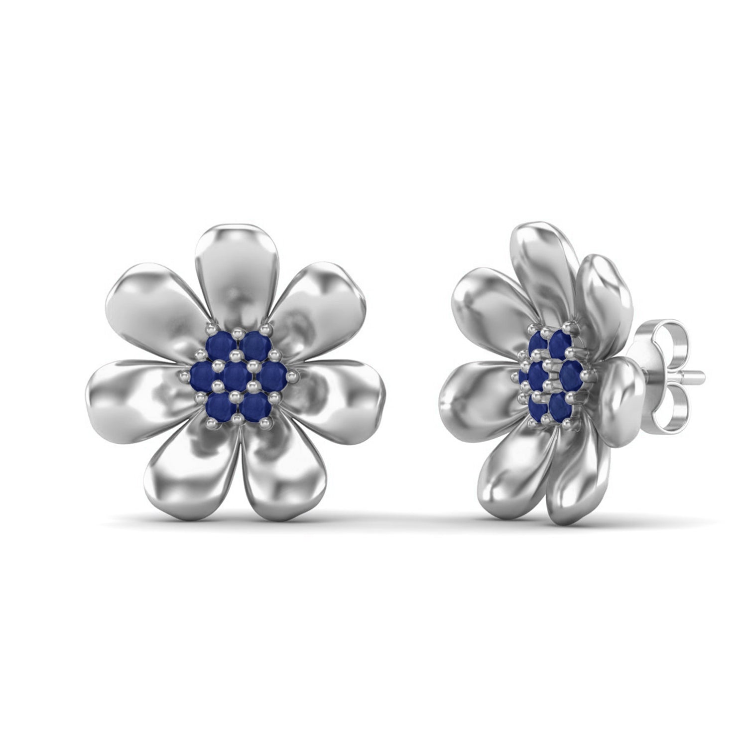 Blue Sapphire 0.40 Ct Round Floral Stud Earrings -14k Yellow Gold