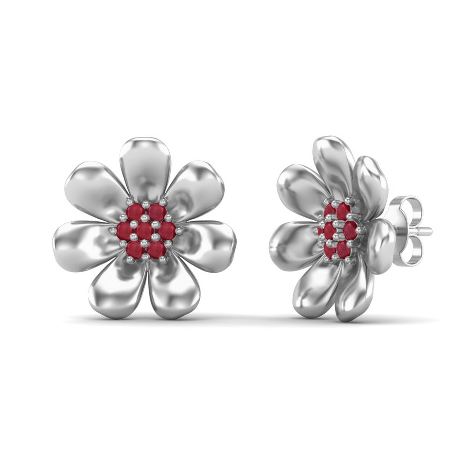 Ruby 2.10 Ct Round Floral Earrings – 14k Yellow Gold