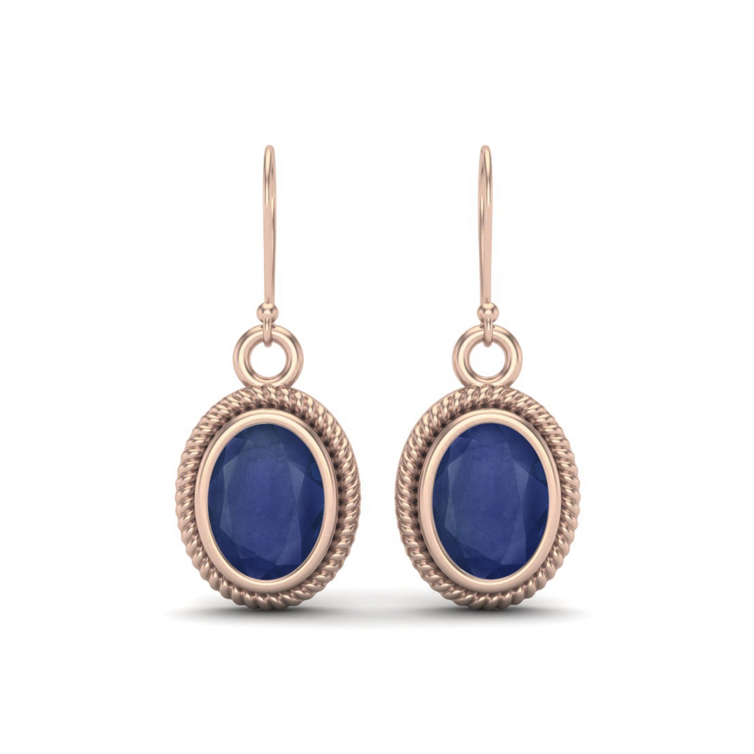 Blue Sapphire Twisted Rope Dangle Earrings - Sterling Silver