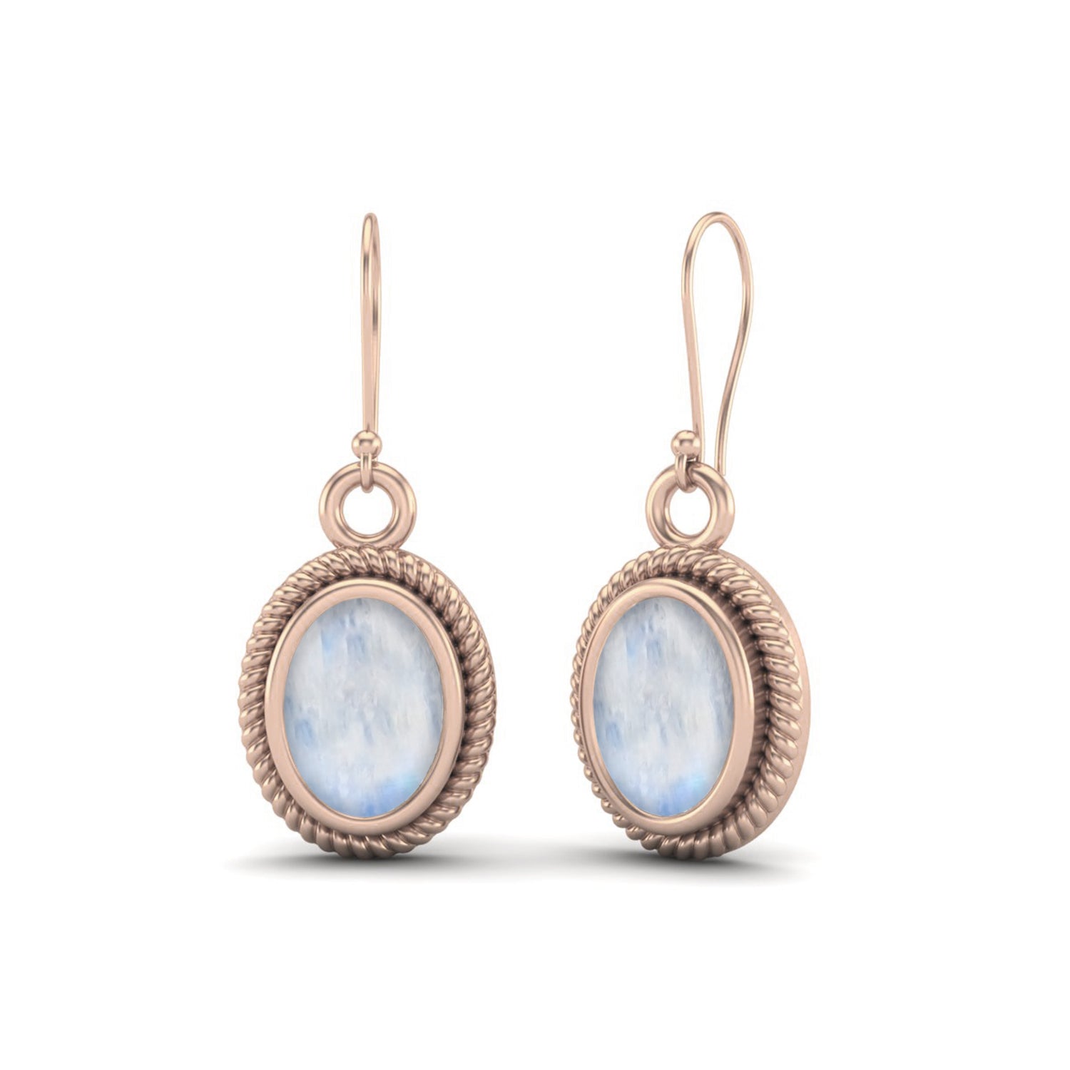 Moonstone Twisted Rope Dangle Earrings - Sterling Silver
