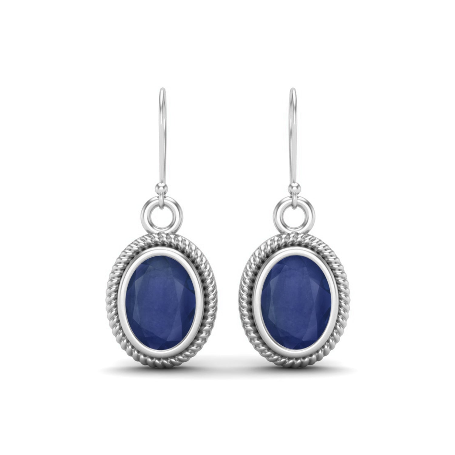 Blue Sapphire Twisted Rope Dangle Earrings - Sterling Silver