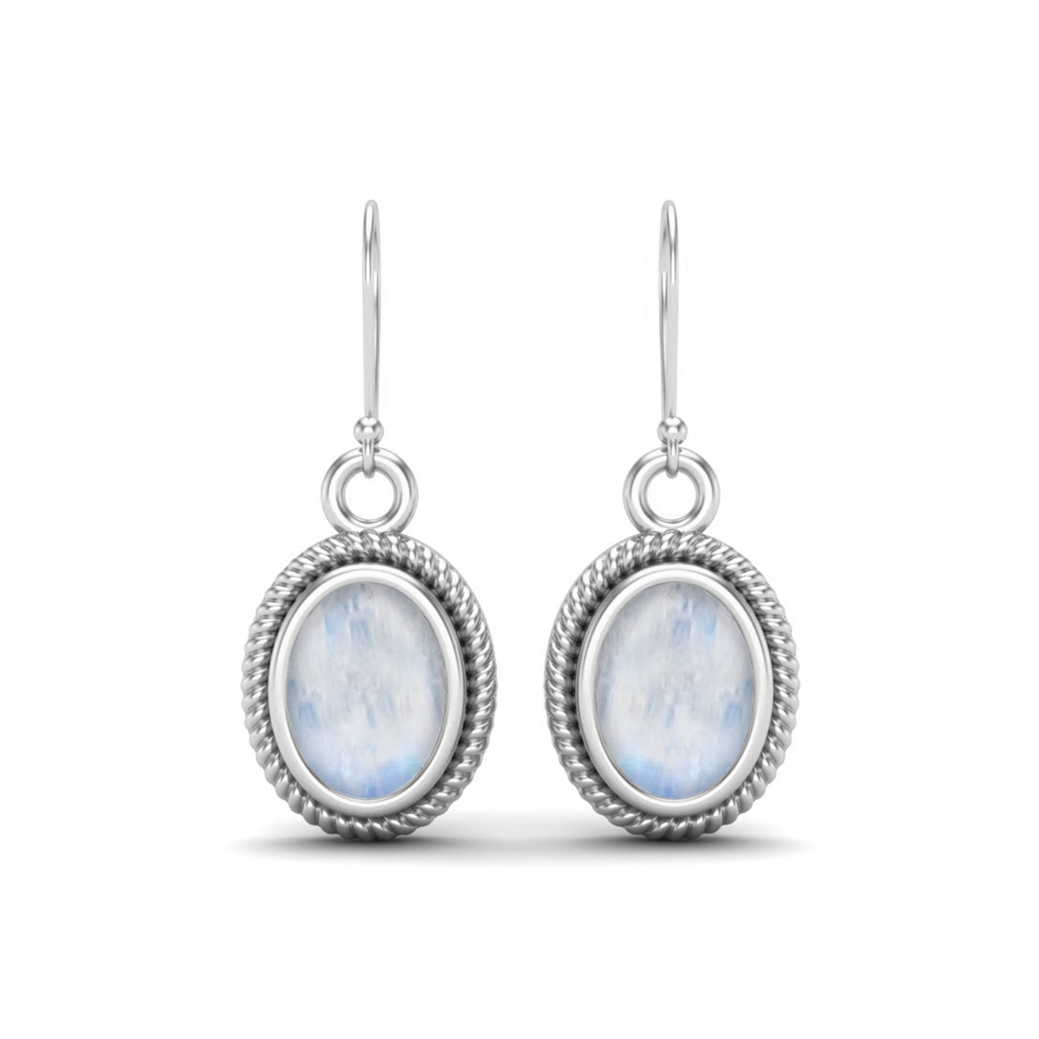 Moonstone Twisted Rope Dangle Earrings - Sterling Silver