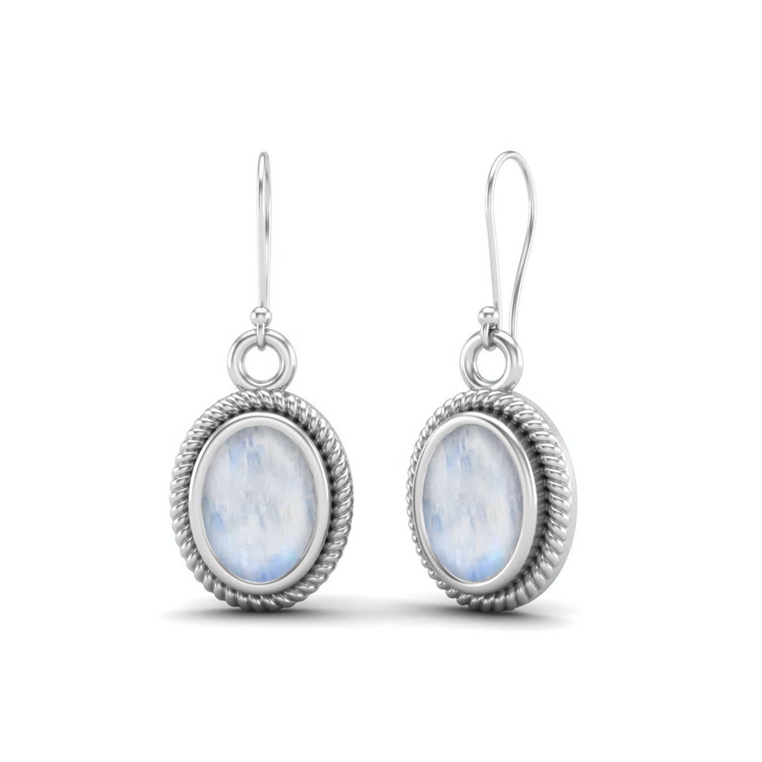 Moonstone Twisted Rope Dangle Earrings - Sterling Silver