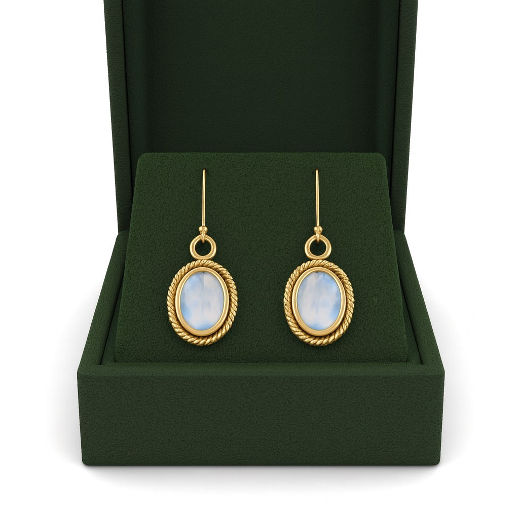 Orecchini pendenti in argento sterling 925 con pietra preziosa di luna di forma ovale, orecchini da donna con filo di design