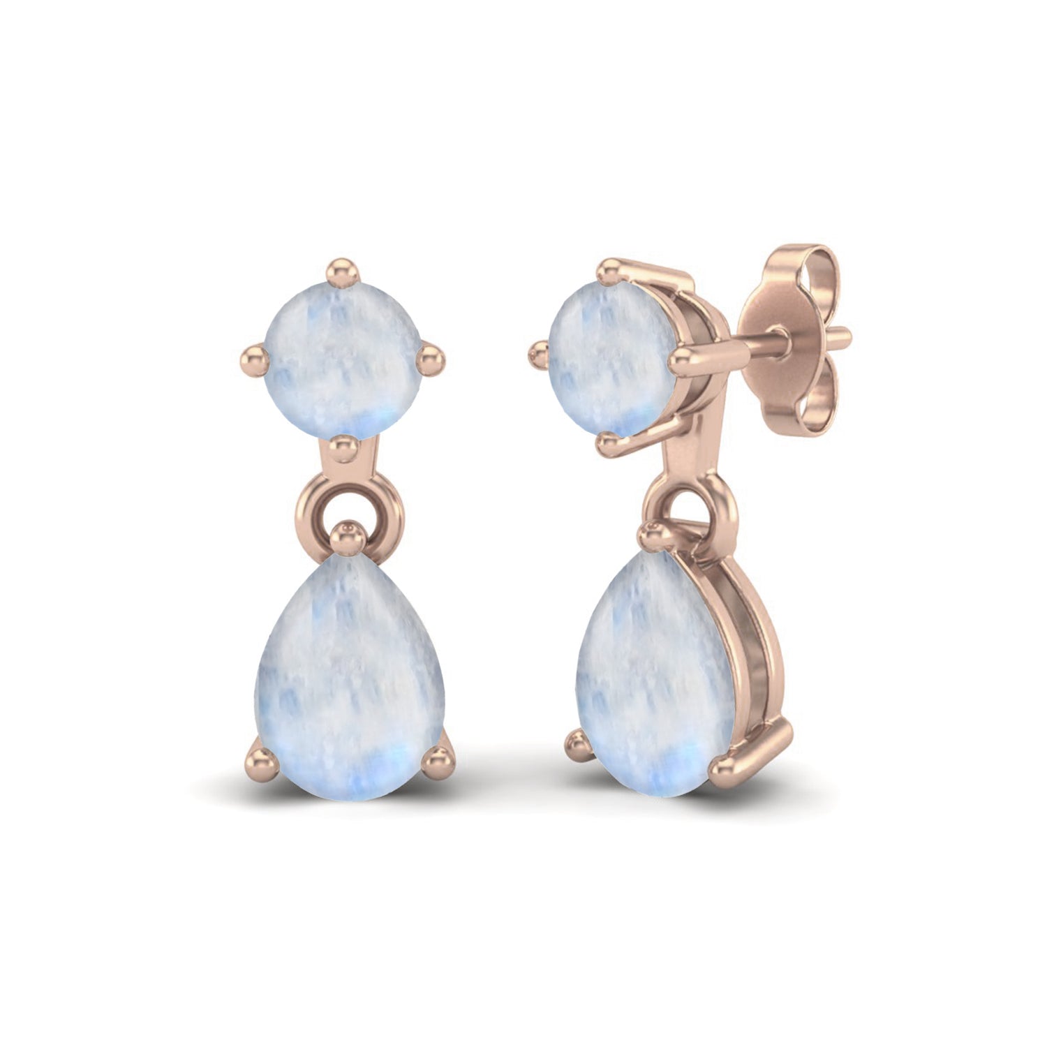 Orecchini a bottone in argento sterling 925 con pietra di luna naturale, orecchini di fidanzamento di design