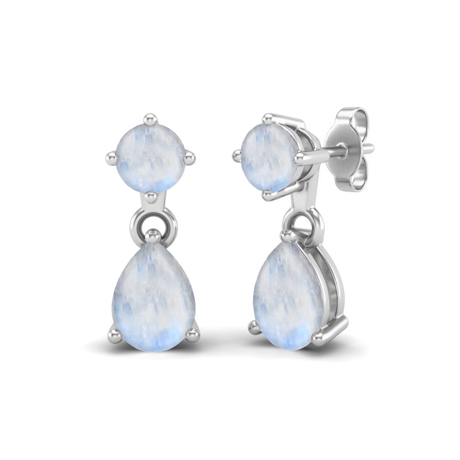 Orecchini a bottone in argento sterling 925 con pietra di luna naturale, orecchini di fidanzamento di design