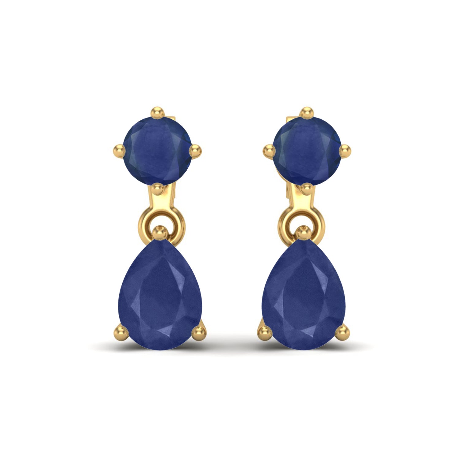 Blue Sapphire 2.08 Ct Pear Drop Dangle Earrings- 14k Yellow Gold