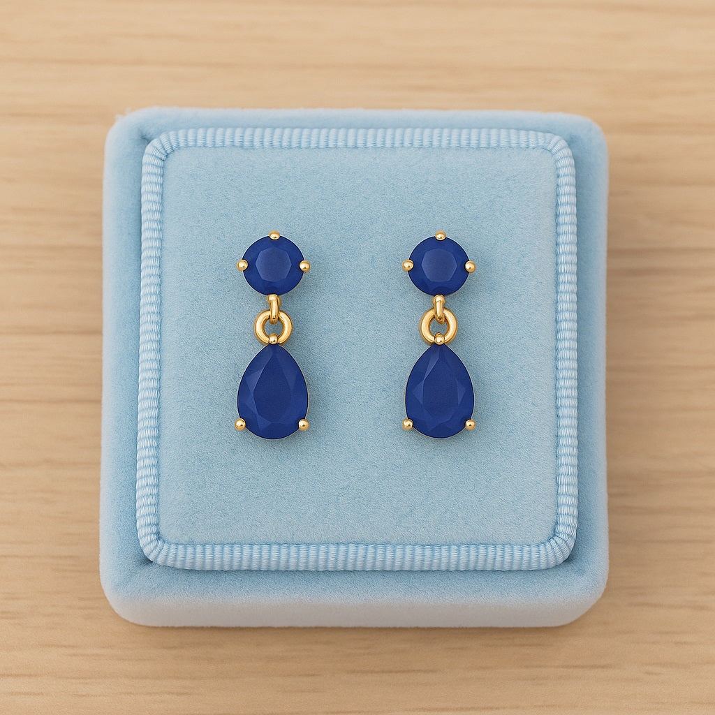 Blue Sapphire 2.08 Ct Pear Drop Dangle Earrings- 14k Yellow Gold