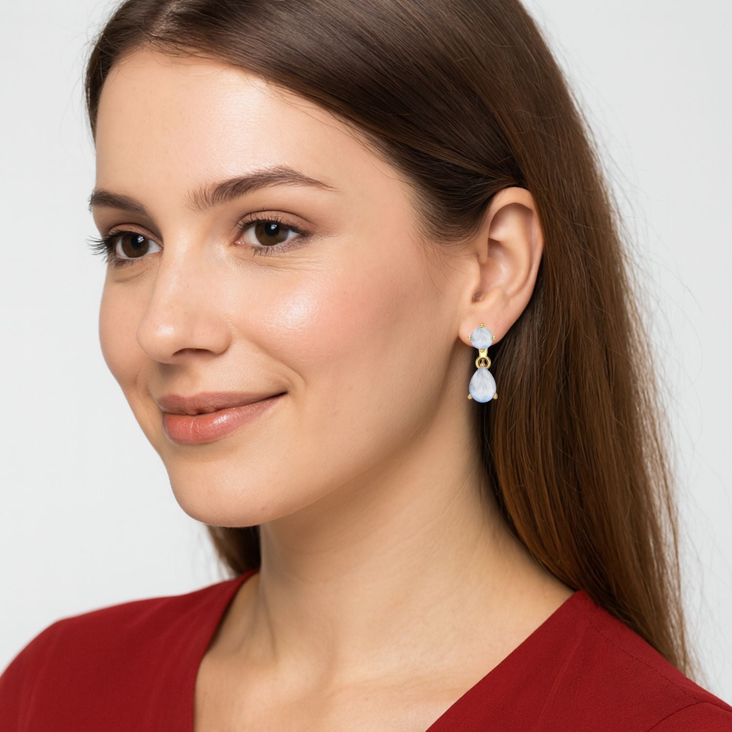 Orecchini a bottone in argento sterling 925 con pietra di luna naturale, orecchini di fidanzamento di design