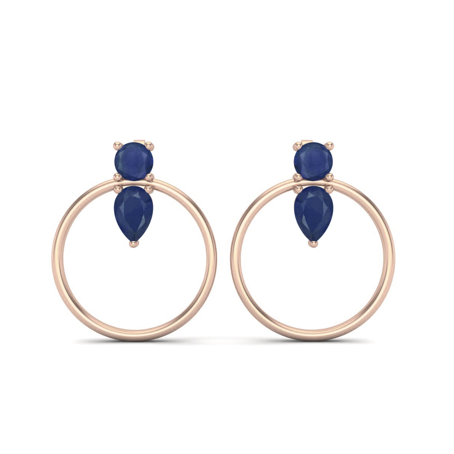 Blue Sapphire Open Hoop Drop Earrings- Sterling Silver