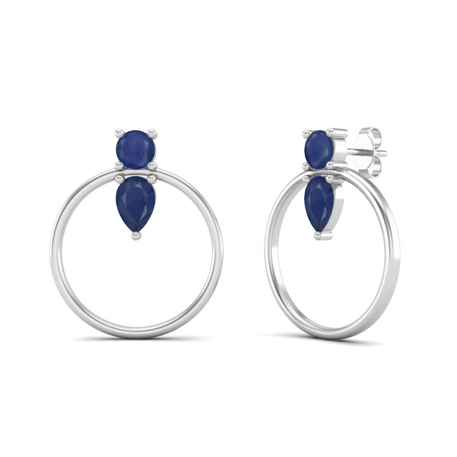 Blue Sapphire 1.52 Ct Pear Hoop Earrings - 14k Yellow Gold