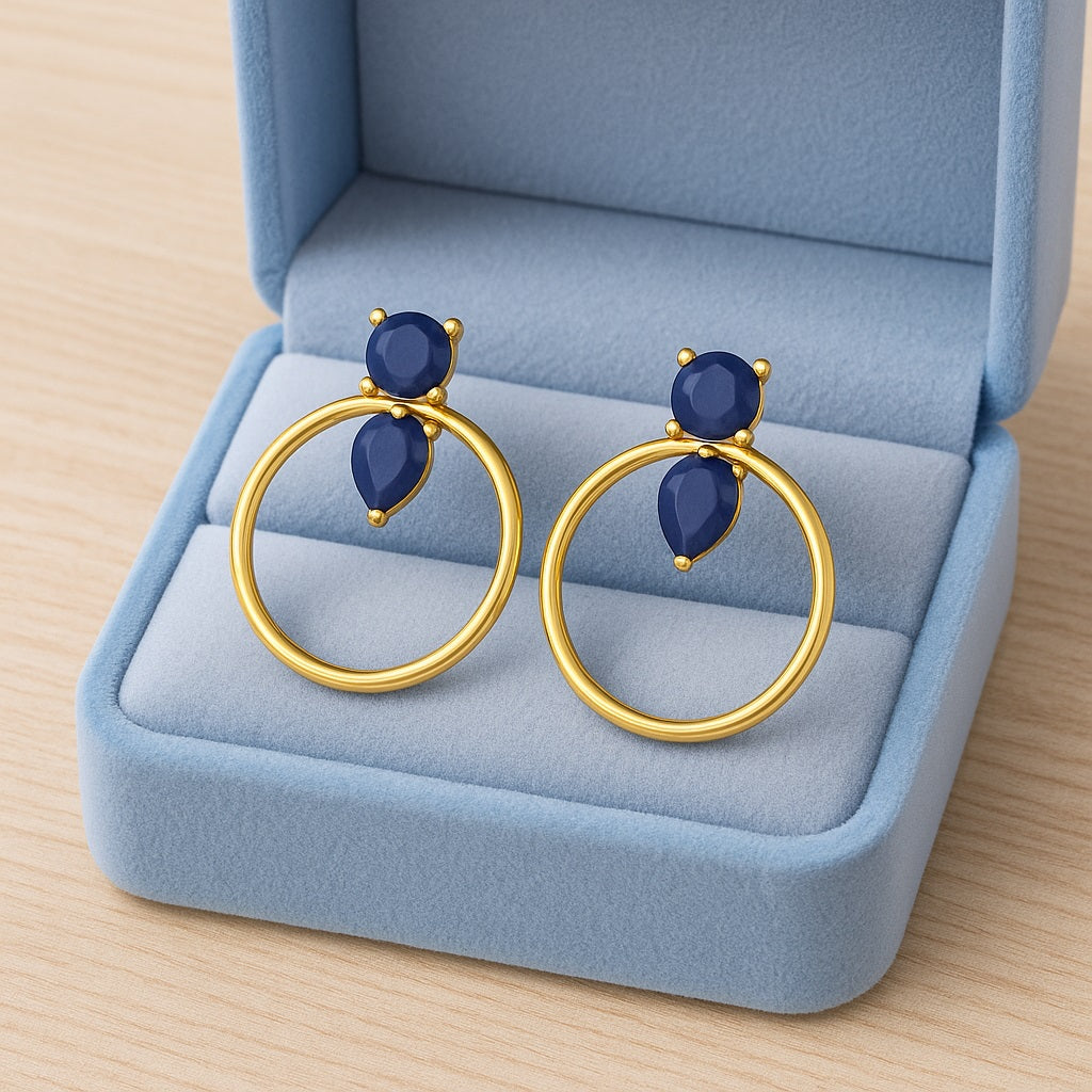 Blue Sapphire 1.52 Ct Pear Hoop Earrings - 14k Yellow Gold