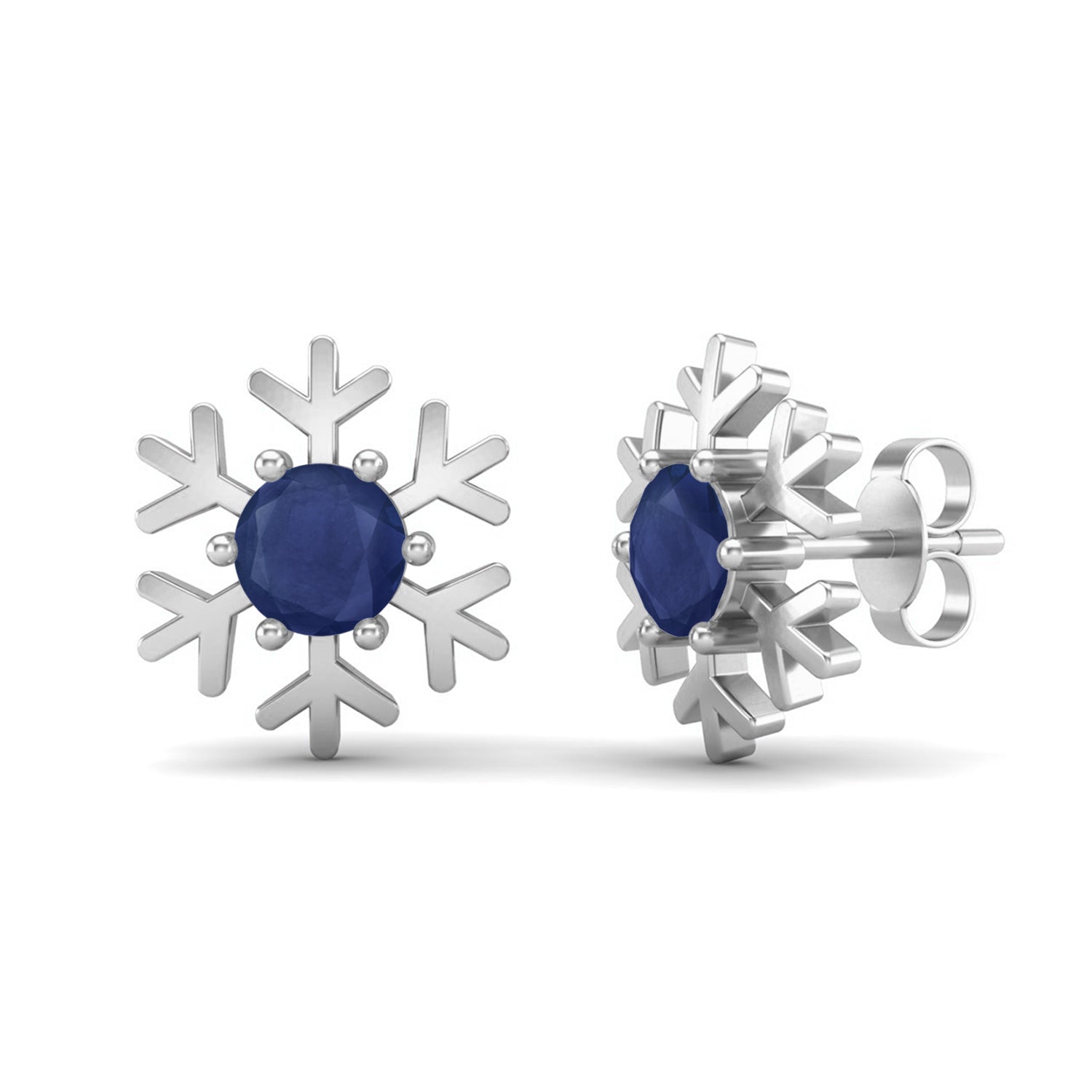 Blue Sapphire Snowflake Stud Earrings -Sterling Silver