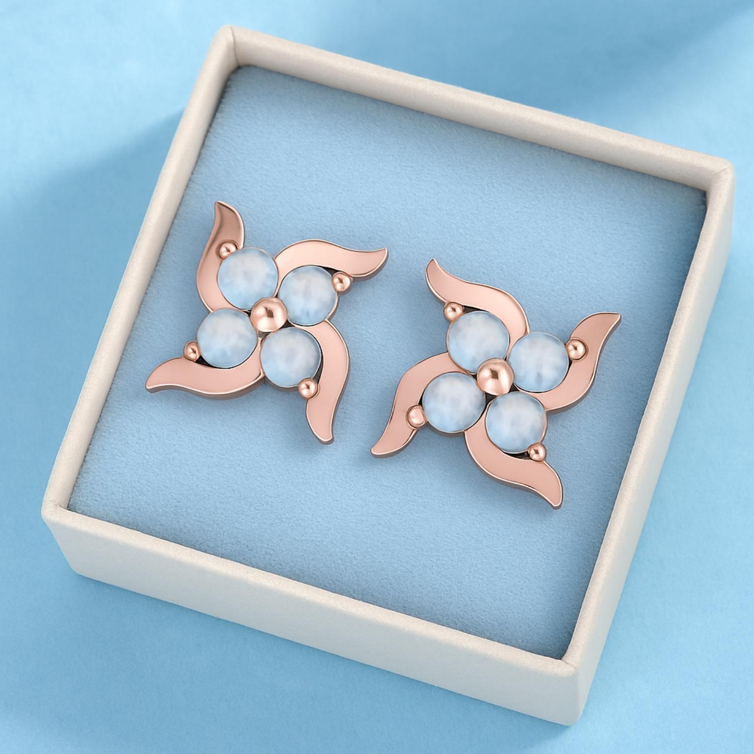 Orecchini a bottone con svastica in pietra di luna - Argento sterling