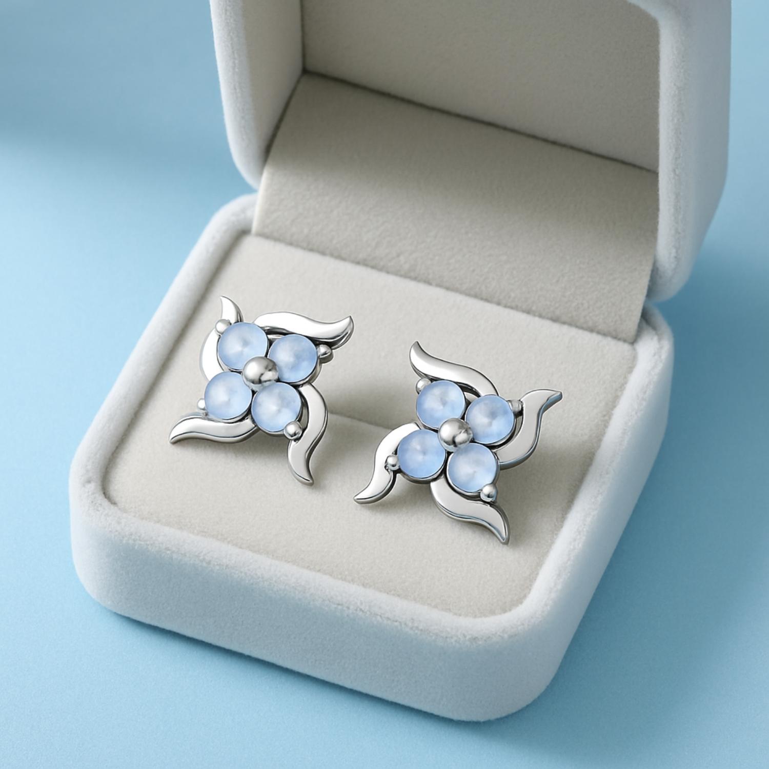 Orecchini a bottone con svastica in pietra di luna - Argento sterling