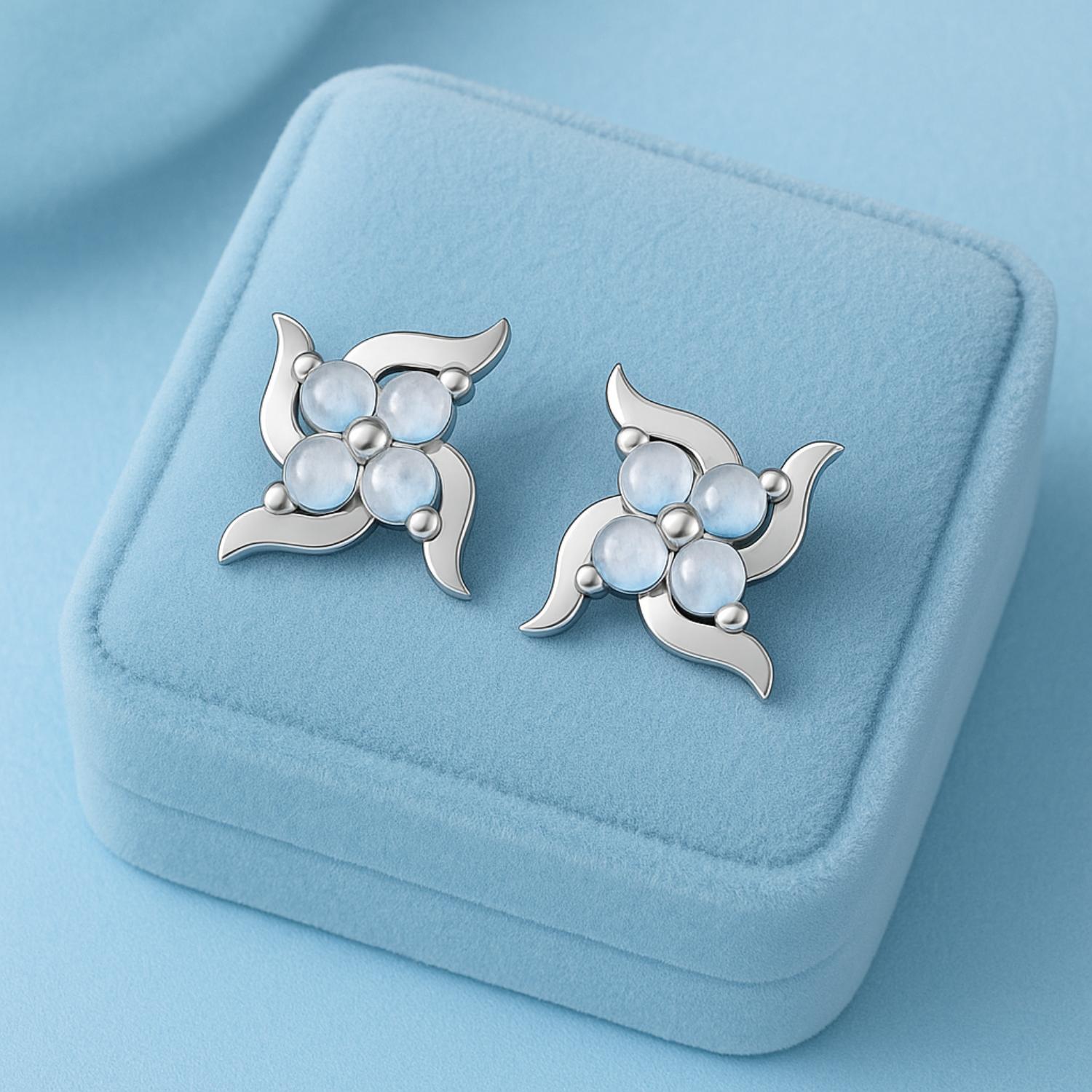 Orecchini a bottone con svastica in pietra di luna - Argento sterling
