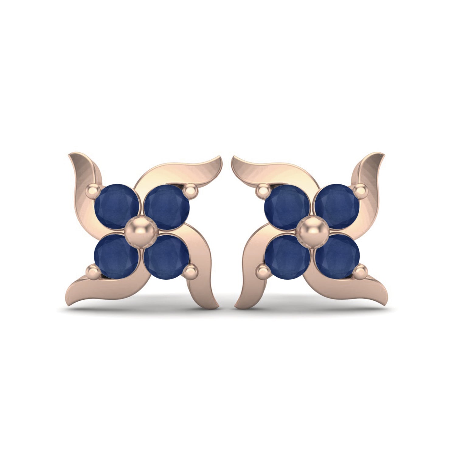 Blue Sapphire 0.65 Ct Round Floral Cluster Stud Earrings - 14k Yellow Gold