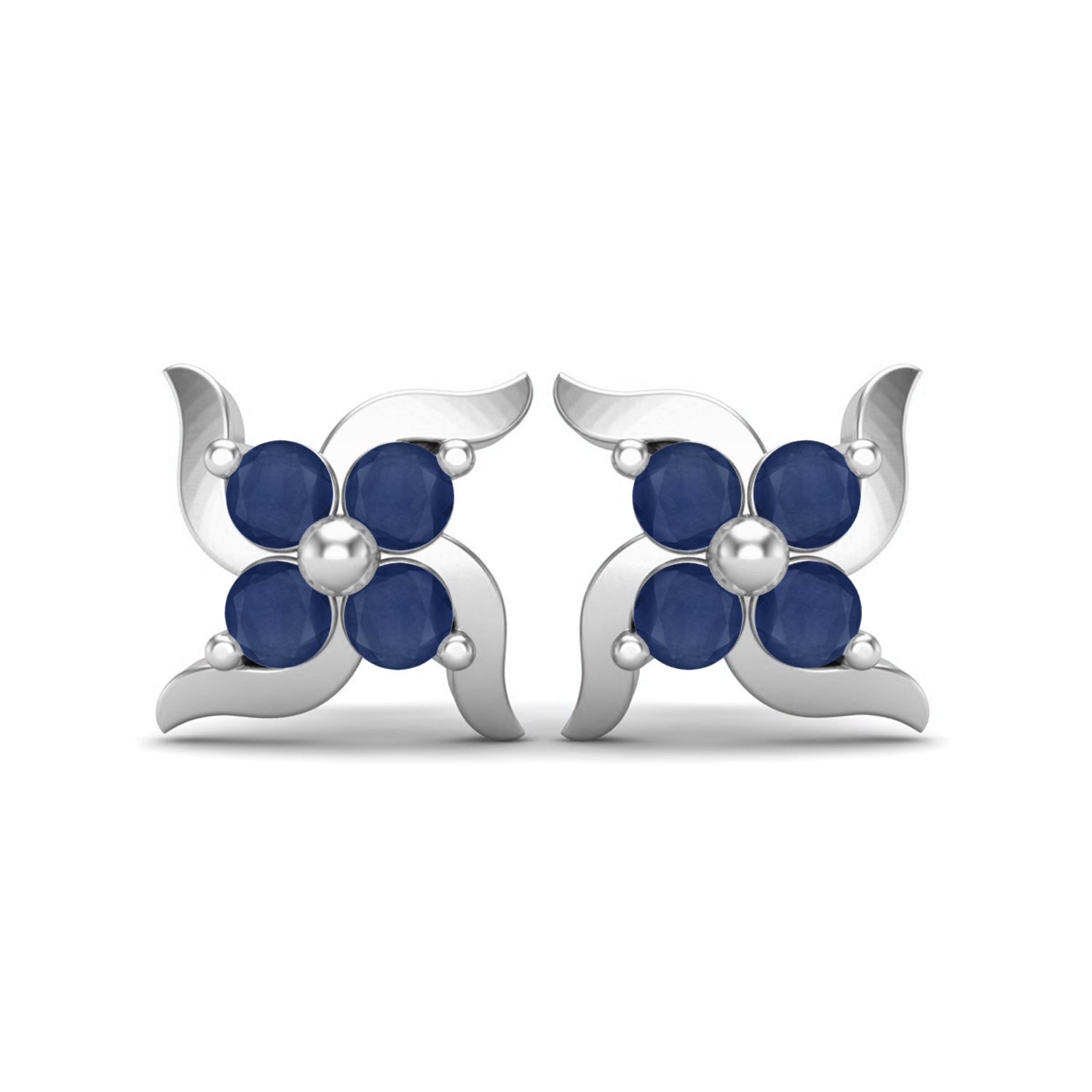 Blue Sapphire 0.65 Ct Round Floral Cluster Stud Earrings - 14k Yellow Gold
