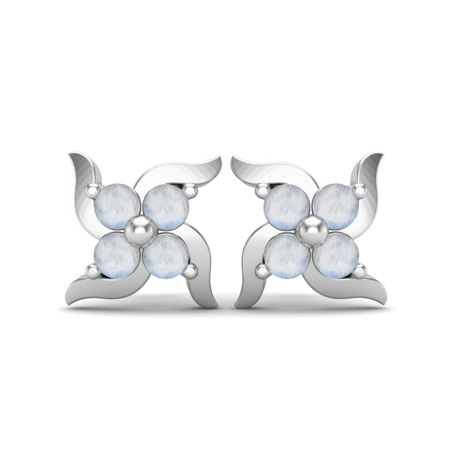Moonstone Swastik Stud Earrings - Sterling Silver