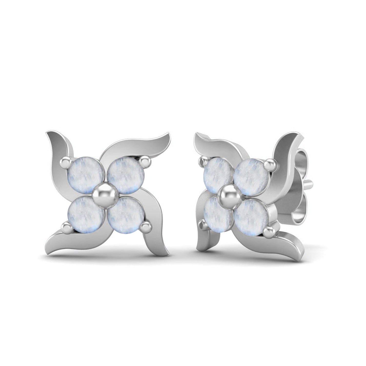 Moonstone Swastik Stud Earrings - Sterling Silver