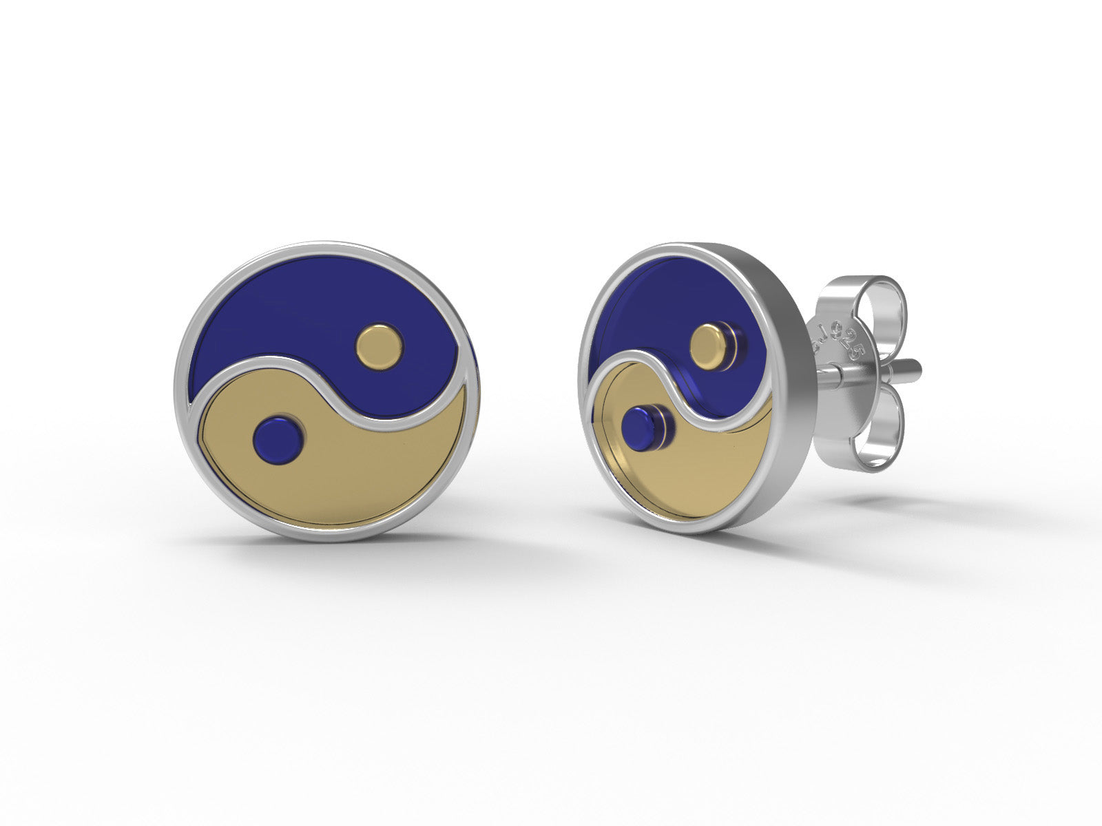 Yin Yang Enamel Stud Earrings - Sterling Silver