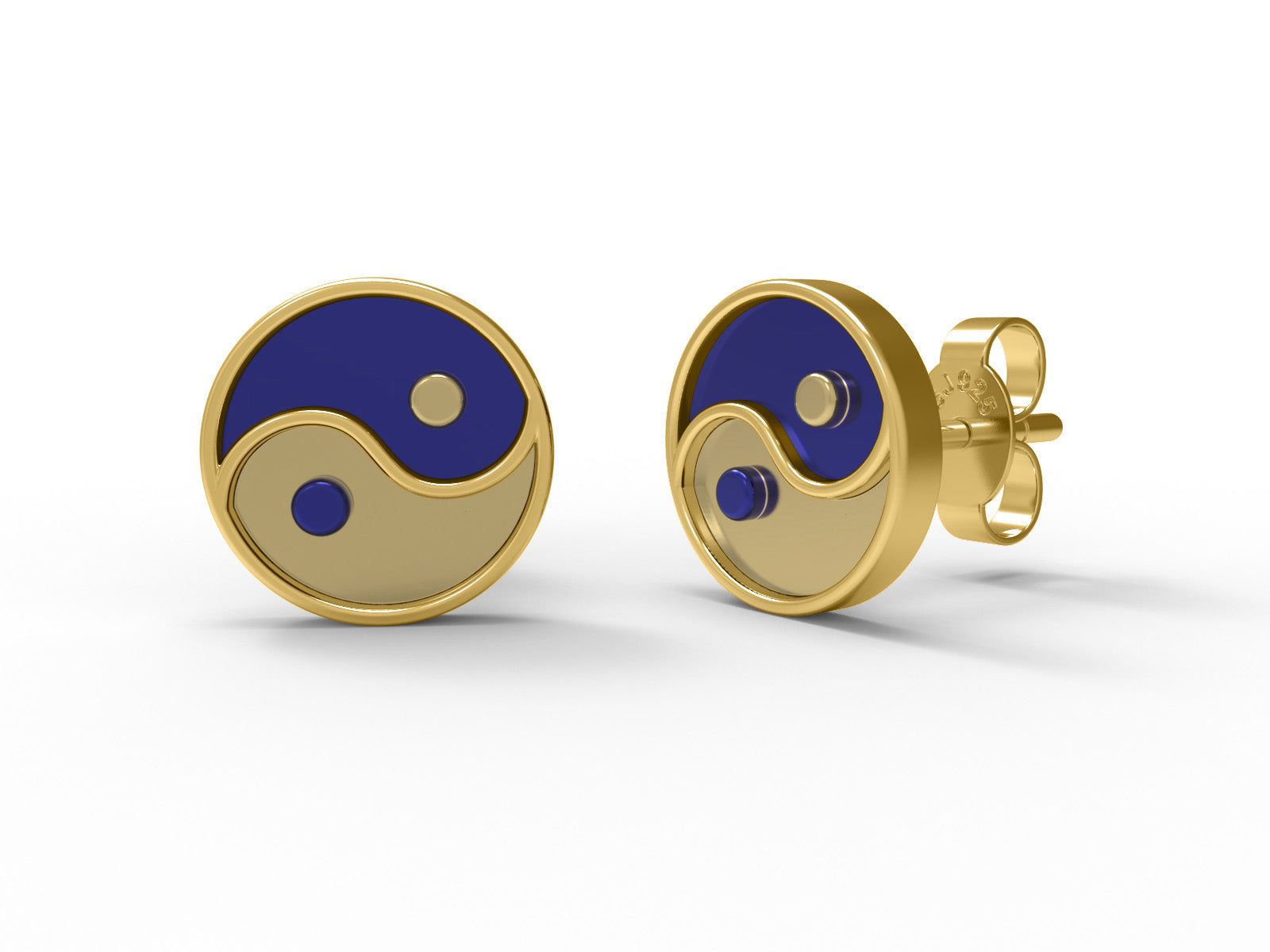Yin Yang Enamel Stud Earrings - Sterling Silver