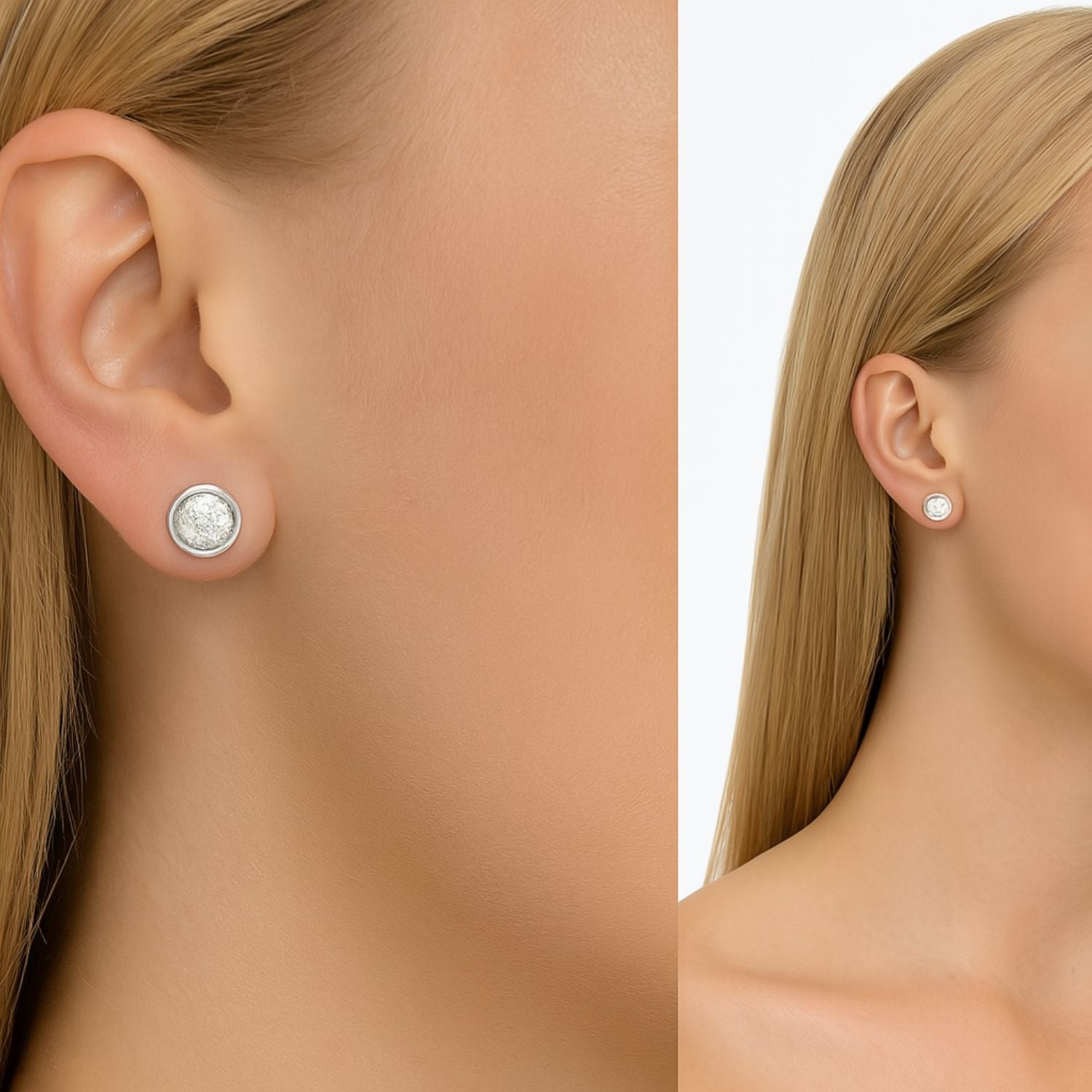 Moissanite Round Bezel Set Solitaire Stud - Sterling Silver
