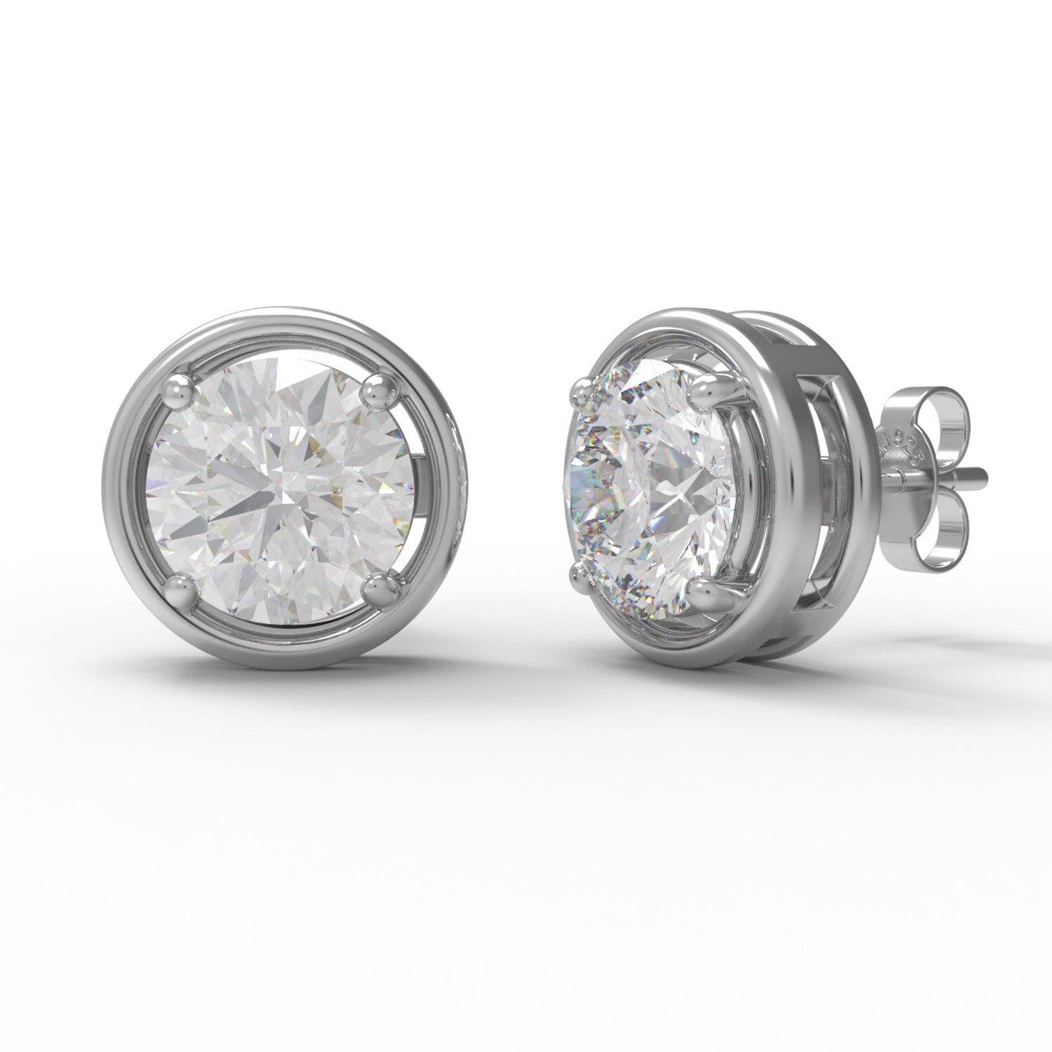 Moissanite Round Bezel Set Solitaire Stud - Sterling Silver