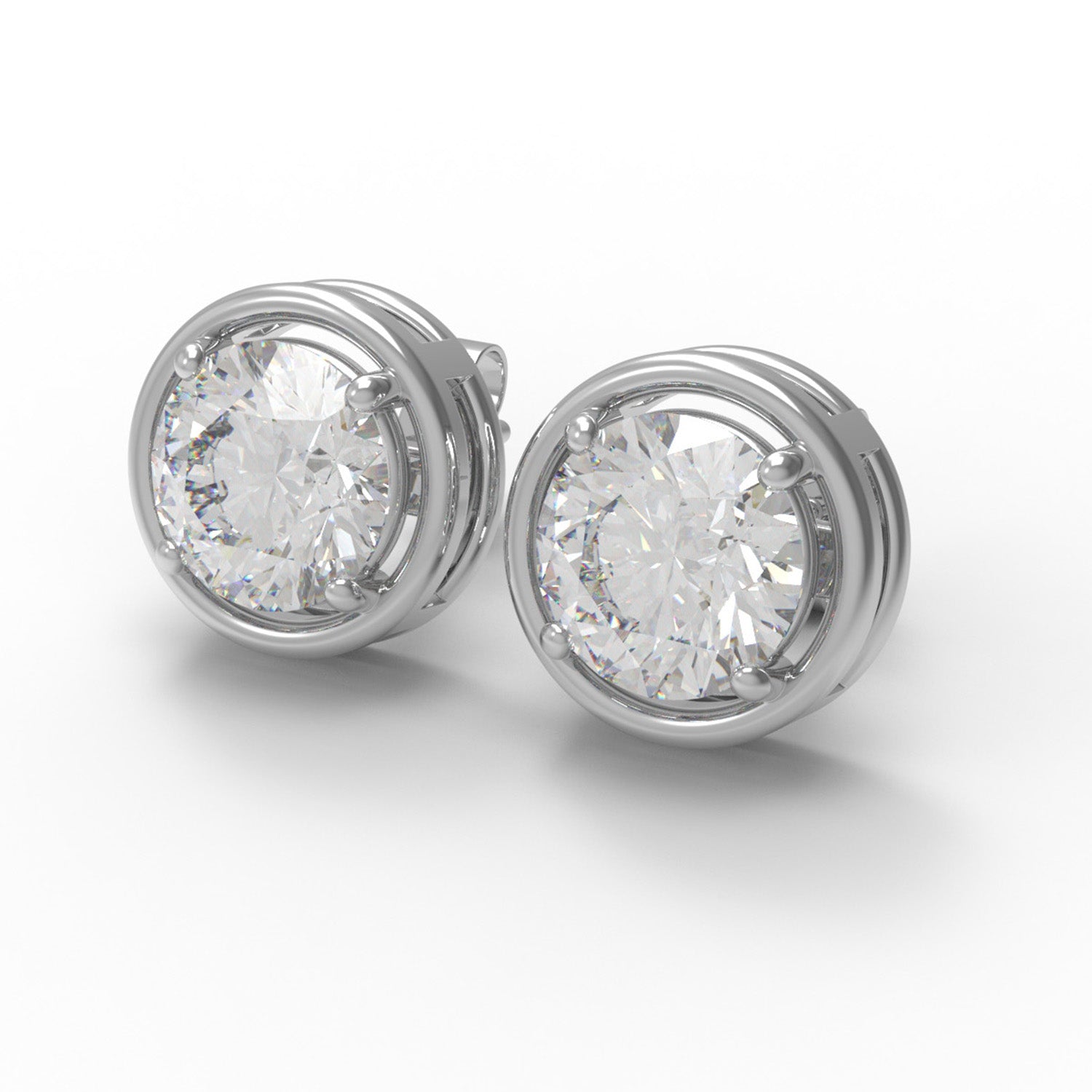 Moissanite Round Bezel Set Solitaire Stud - Sterling Silver