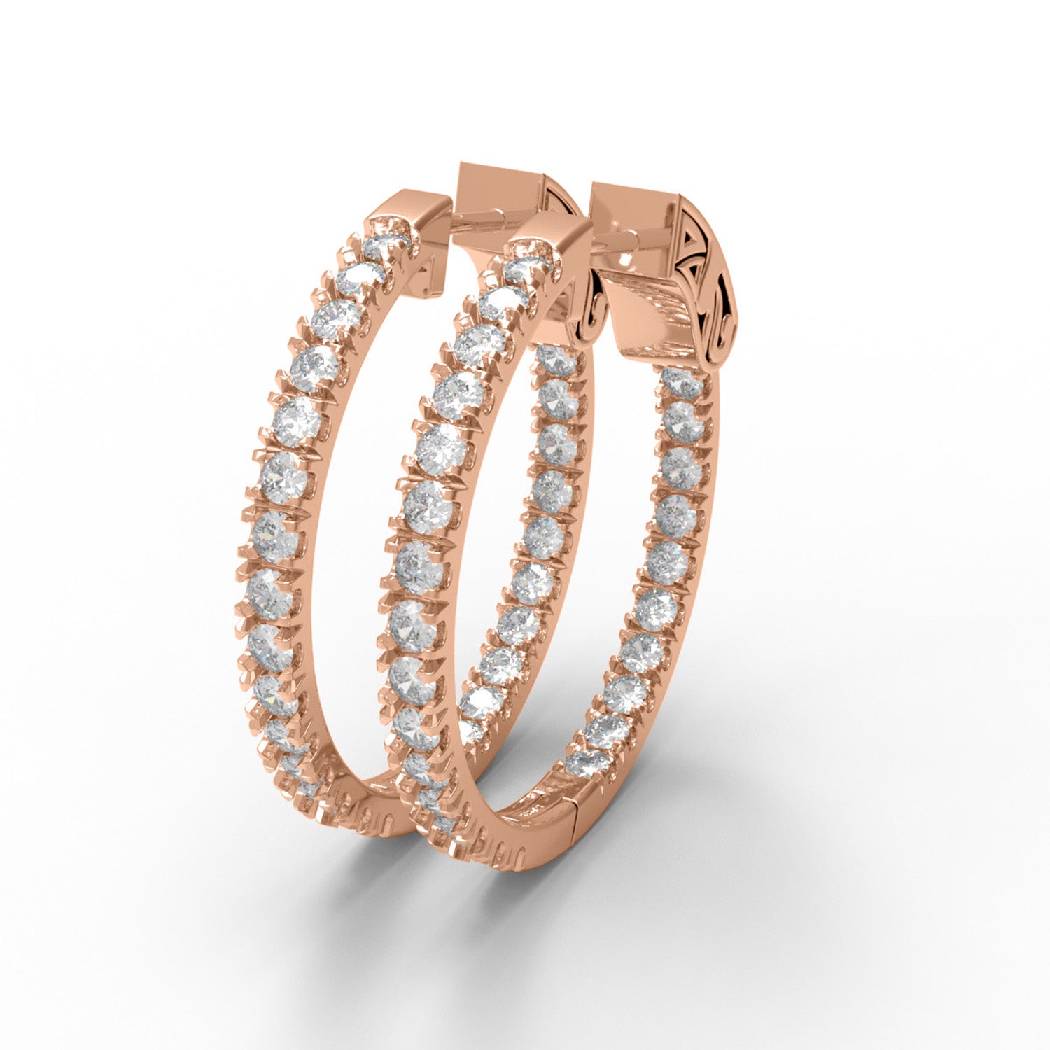 Full Eternity Moissanite Hoop Earrings with Designer Clasp – 14k Yellow Gold
