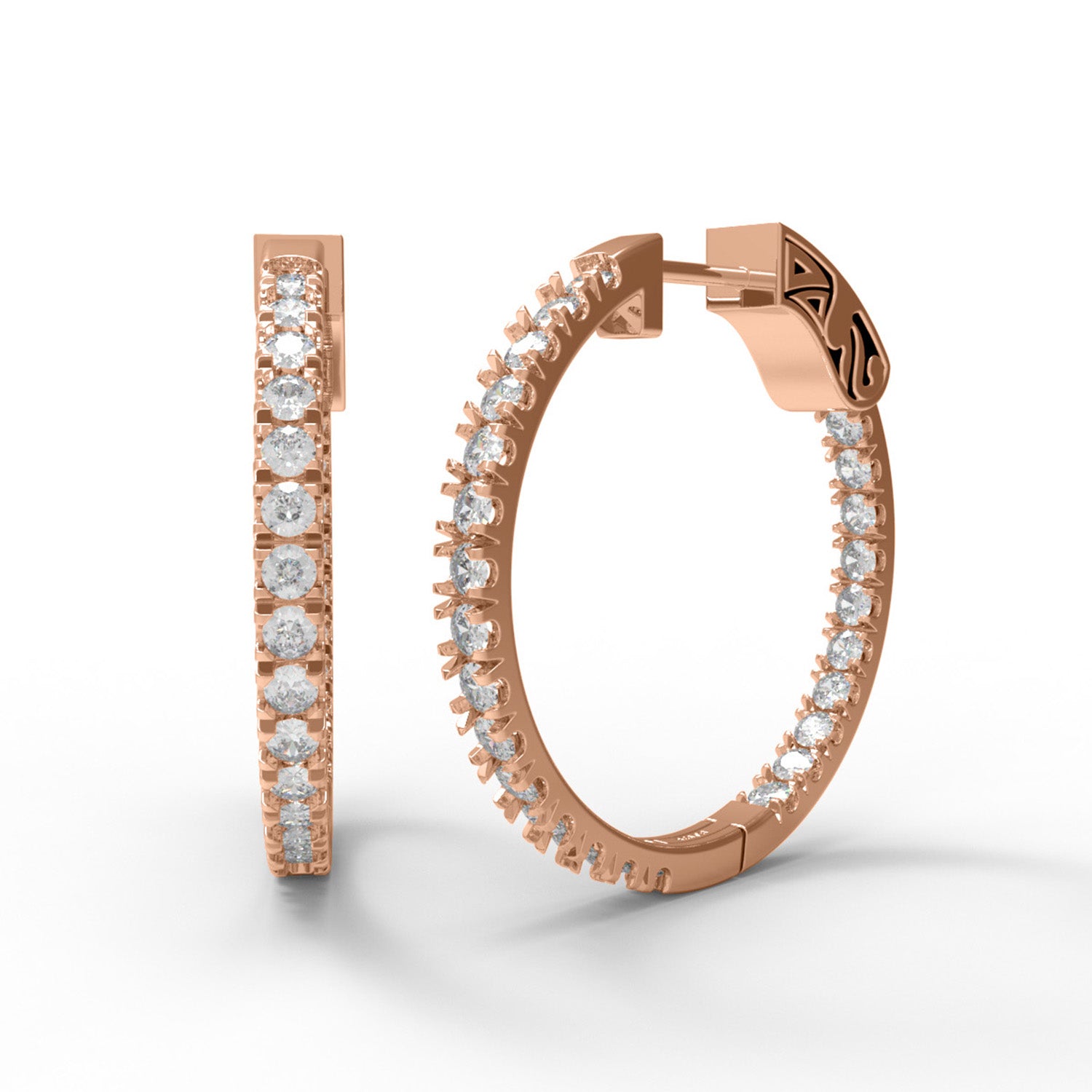 Full Eternity Moissanite Hoop Earrings with Designer Clasp – 14k Yellow Gold