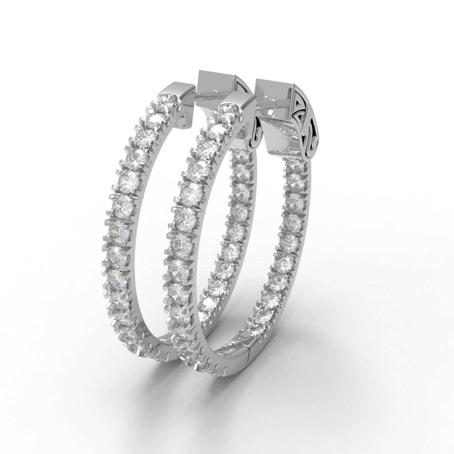 Full Eternity Moissanite Hoop Earrings with Designer Clasp – 14k Yellow Gold