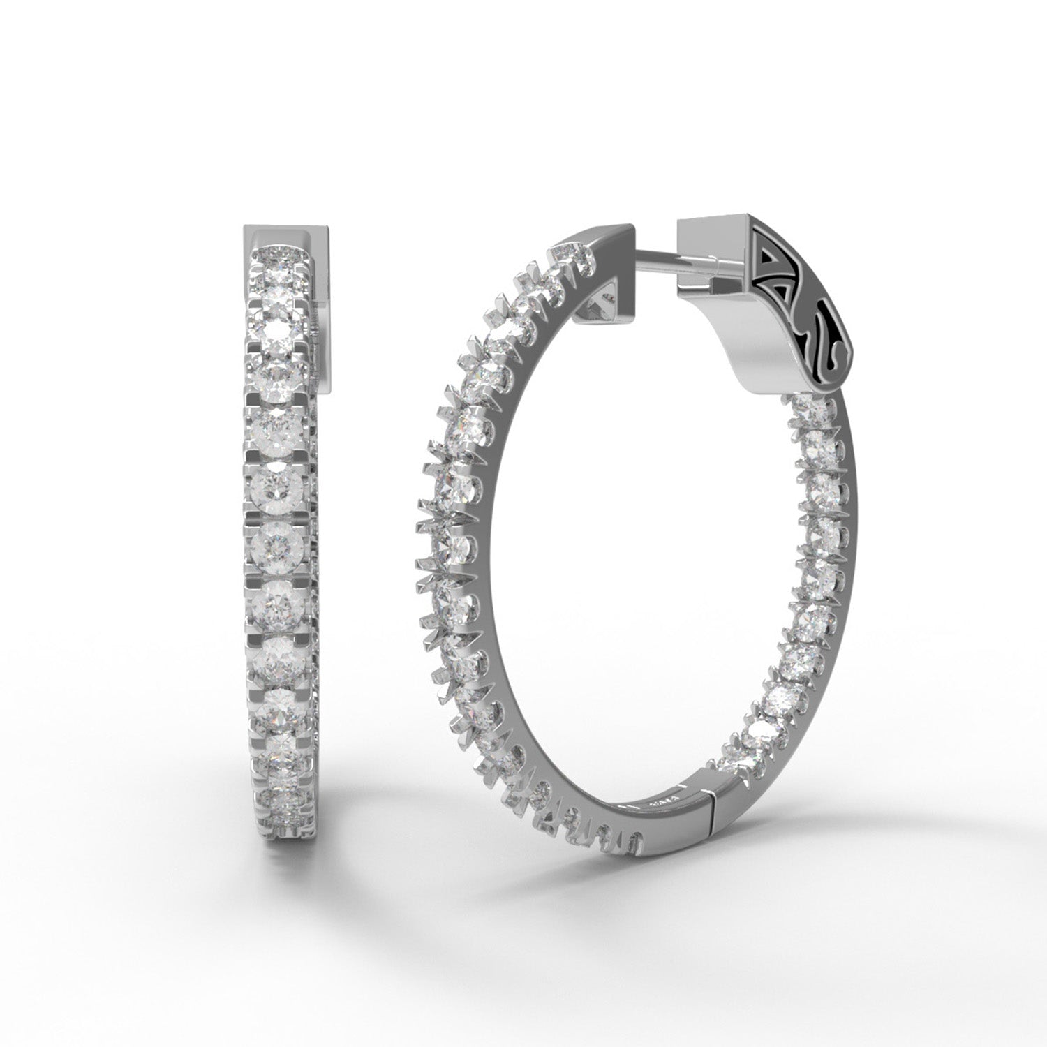 Full Eternity Moissanite Hoop Earrings with Designer Clasp – 14k Yellow Gold