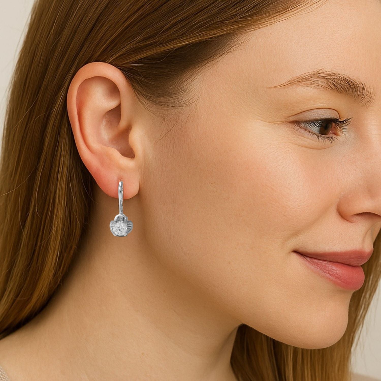 Moissanite Elegant Petal Prong Drop Earrings – Sterling Silver