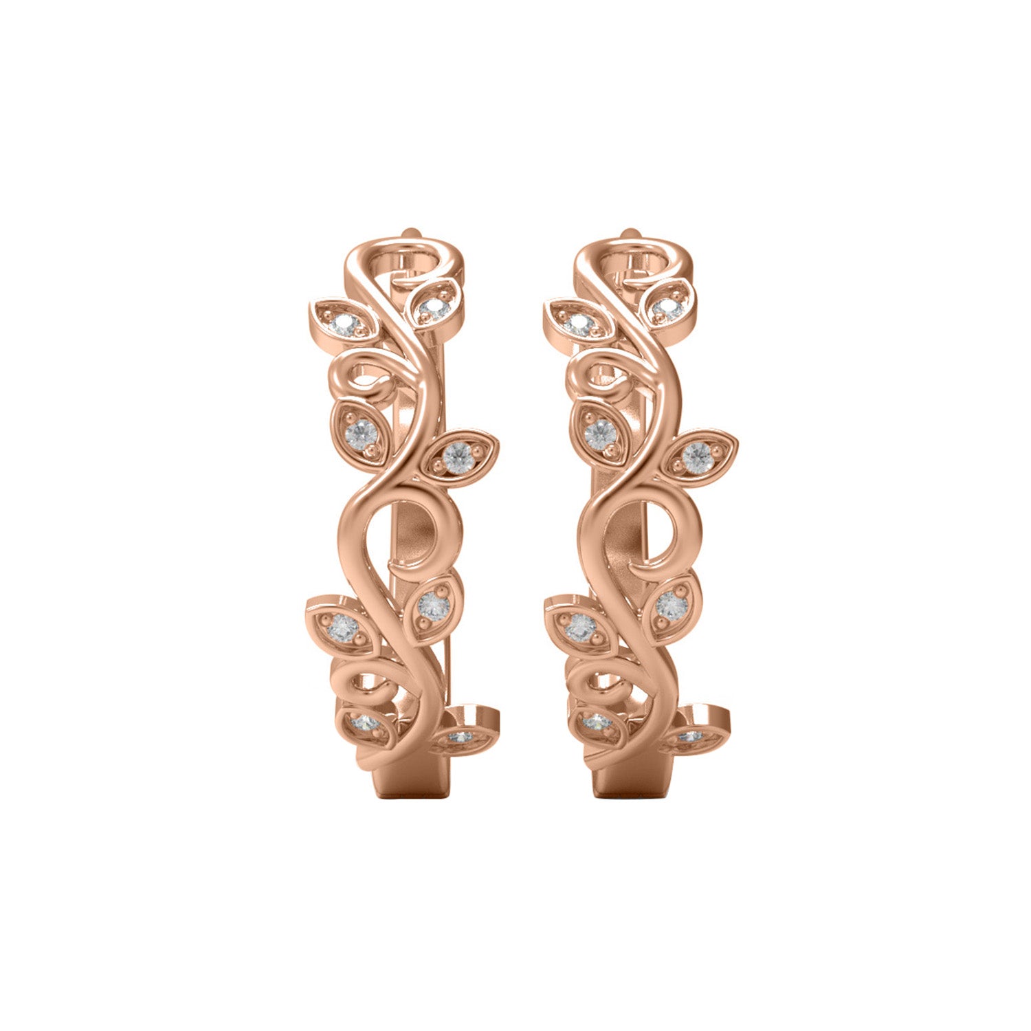 Leaf Vine Moissanite Hoop Earrings – 14k Yellow Gold