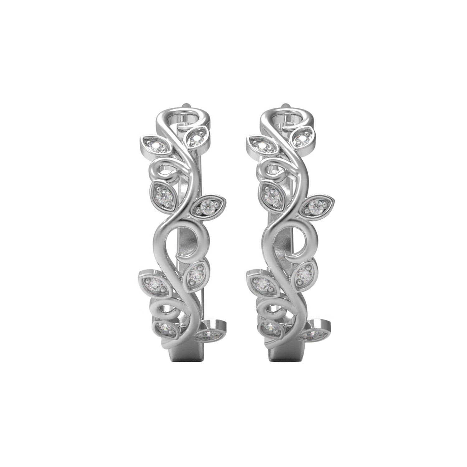 Leaf Vine Moissanite Hoop Earrings – 14k Yellow Gold