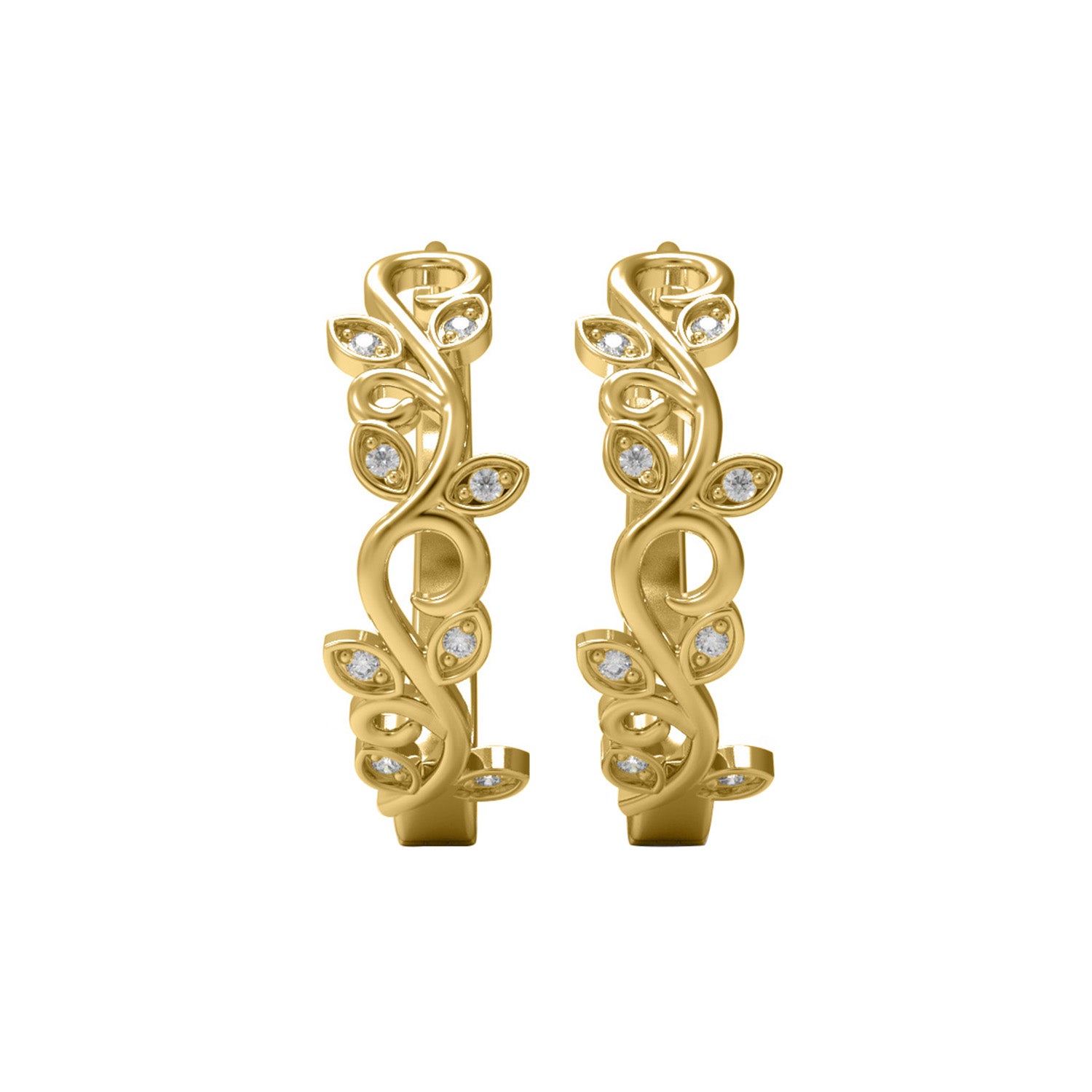 Leaf Vine Moissanite Hoop Earrings – 14k Yellow Gold