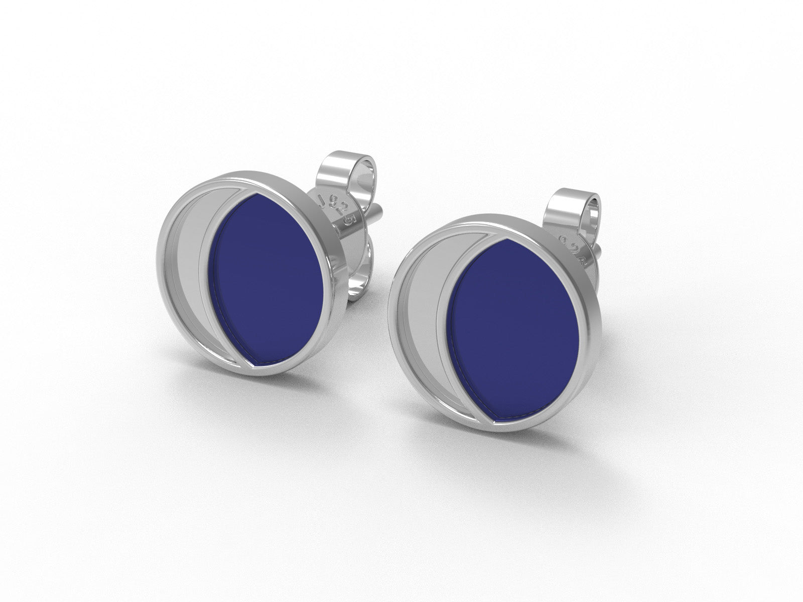Half Moon Enamel Stud Earrings - Sterling Silver