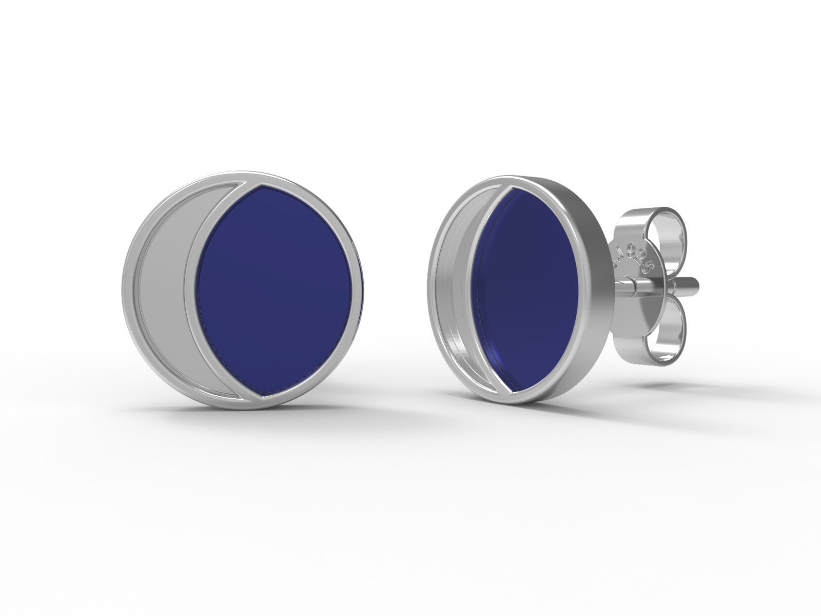 Half Moon Enamel Stud Earrings - Sterling Silver