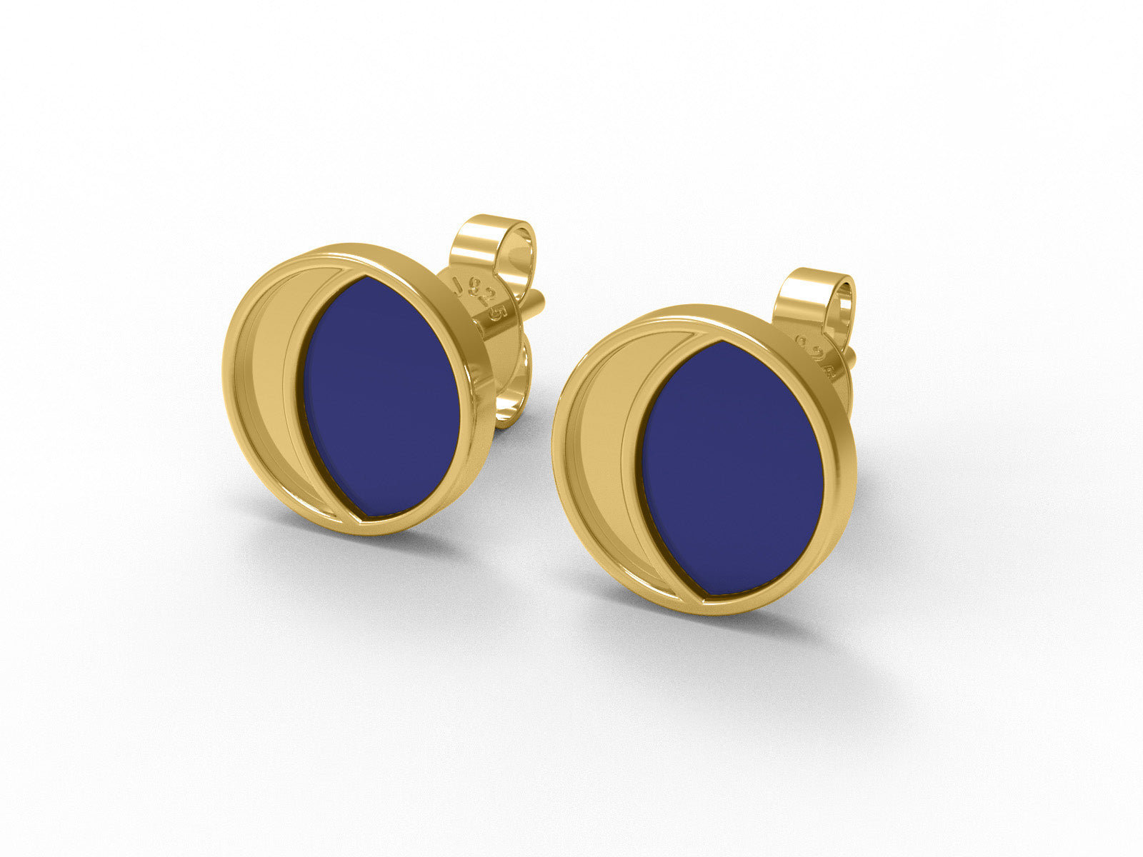 Half Moon Enamel Stud Earrings - Sterling Silver