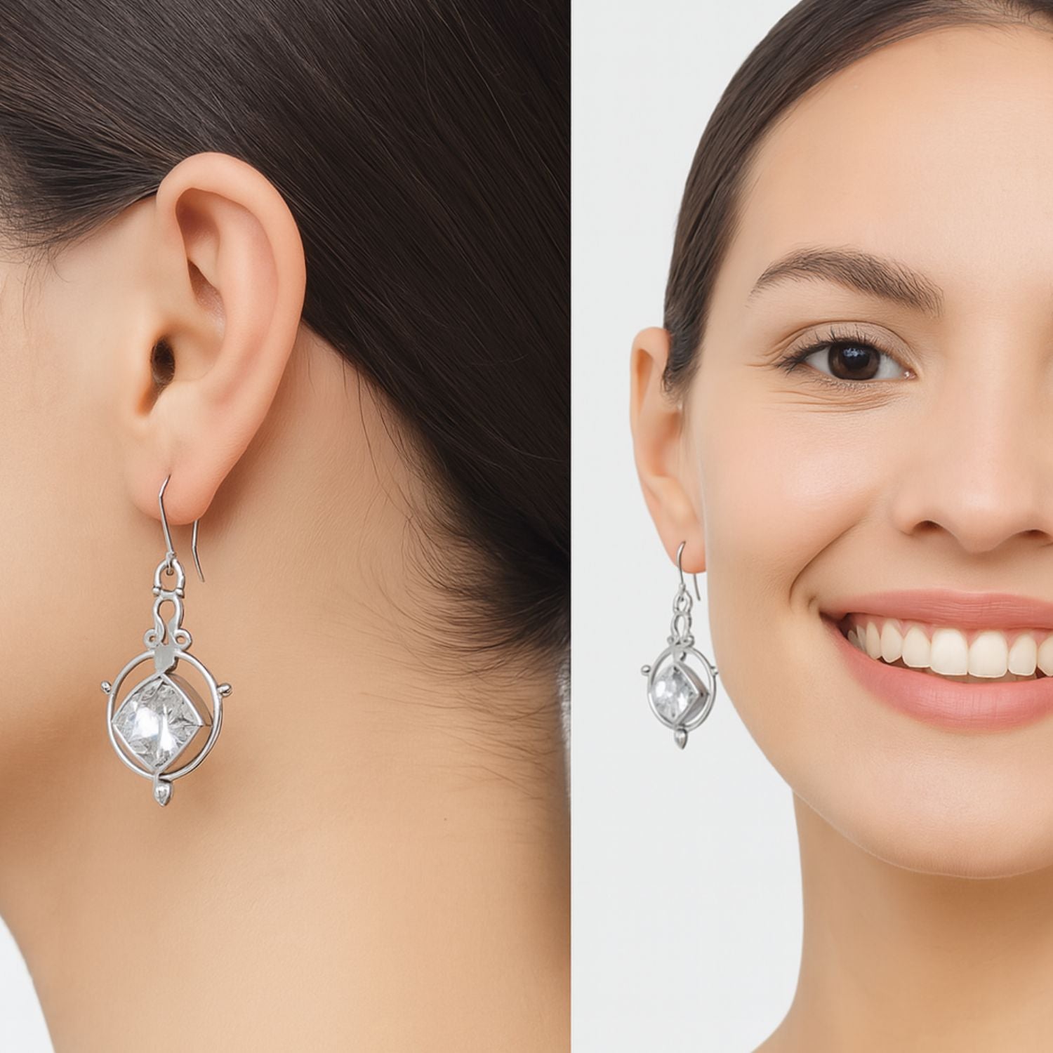 Moissanite Cushion Dangle Drop Earrings - Sterling Silver