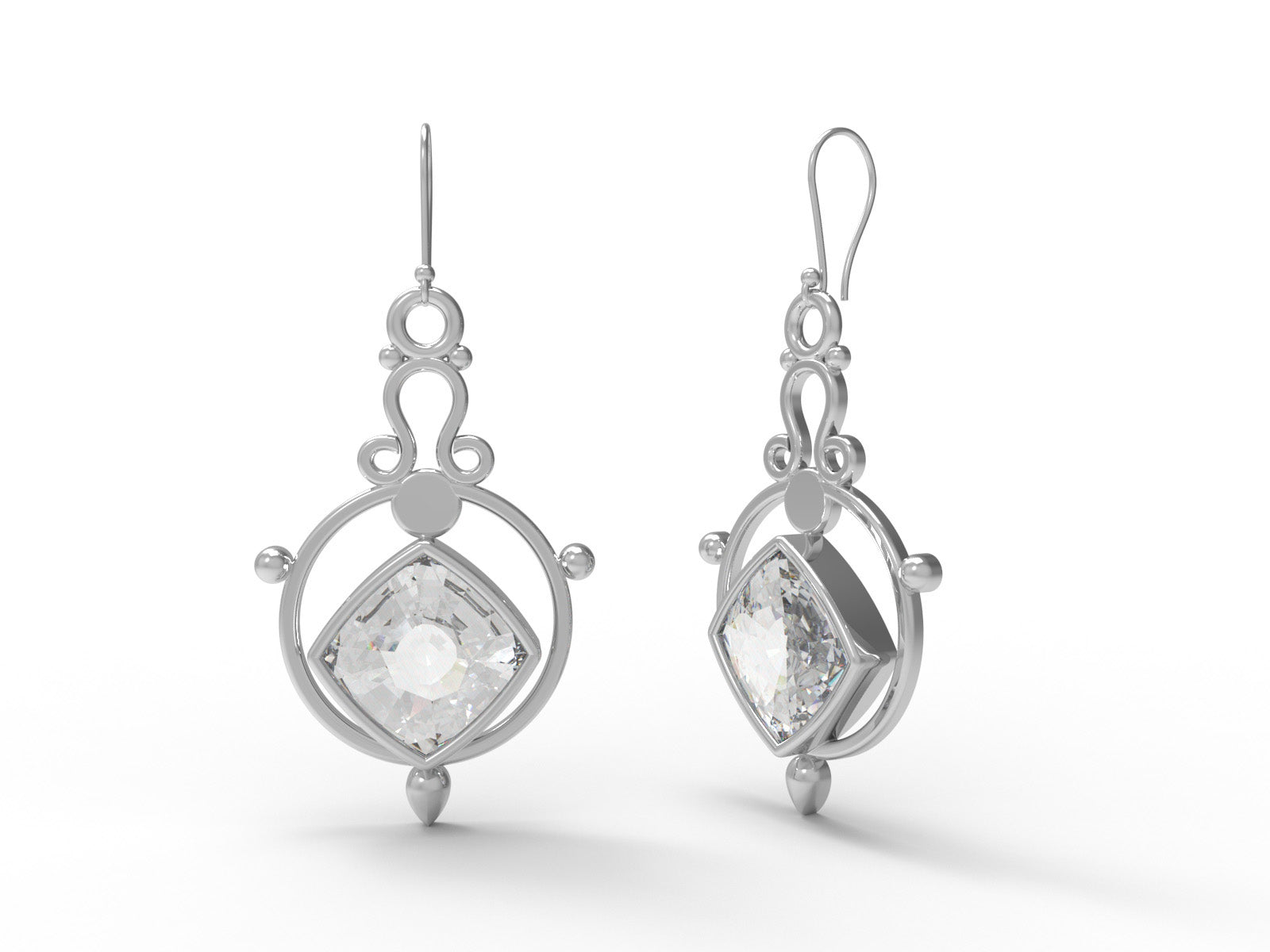 Moissanite Cushion Dangle Drop Earrings - Sterling Silver