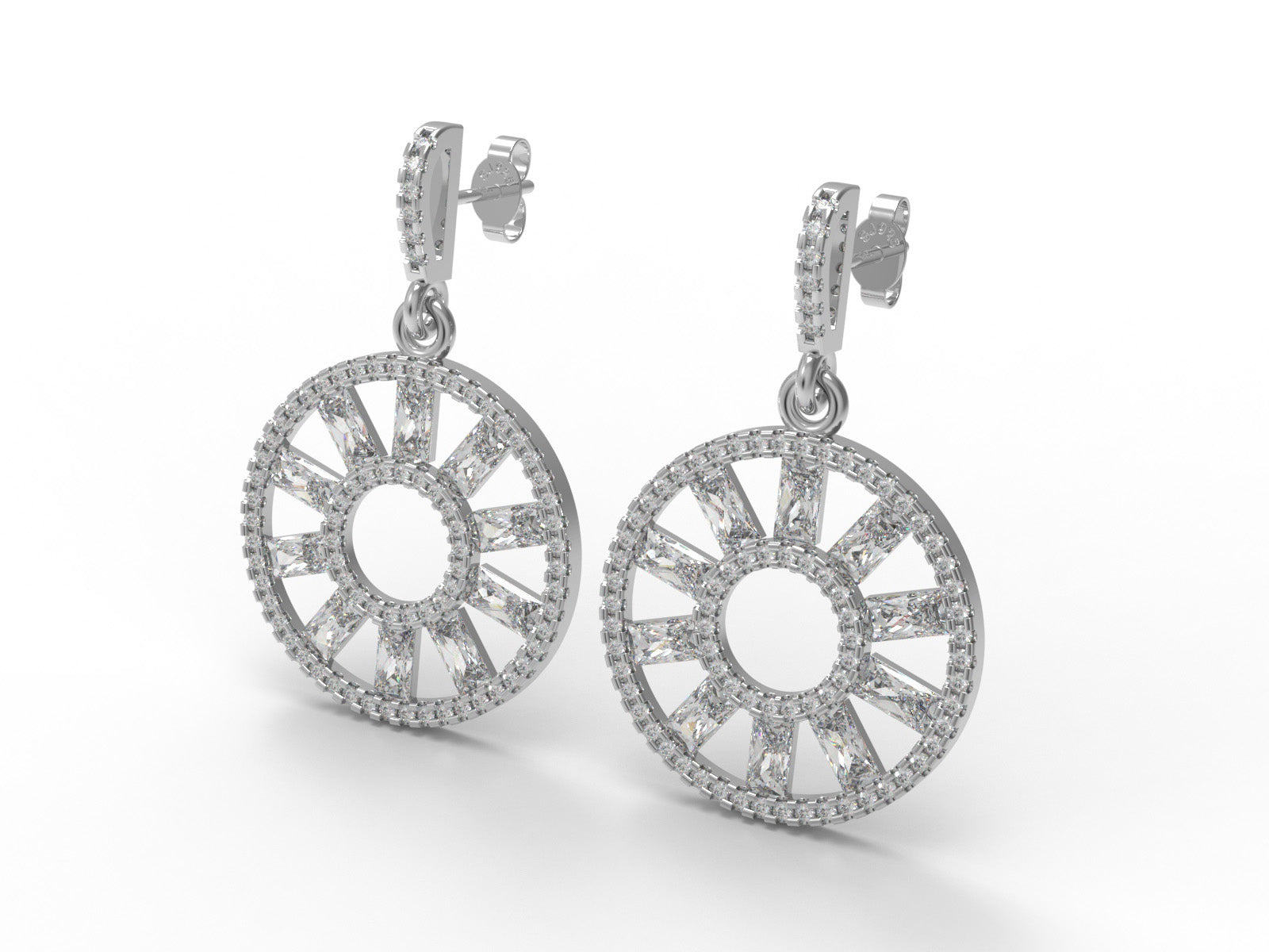 Moissanite Sunburst Drop Earrings - Sterling Silver