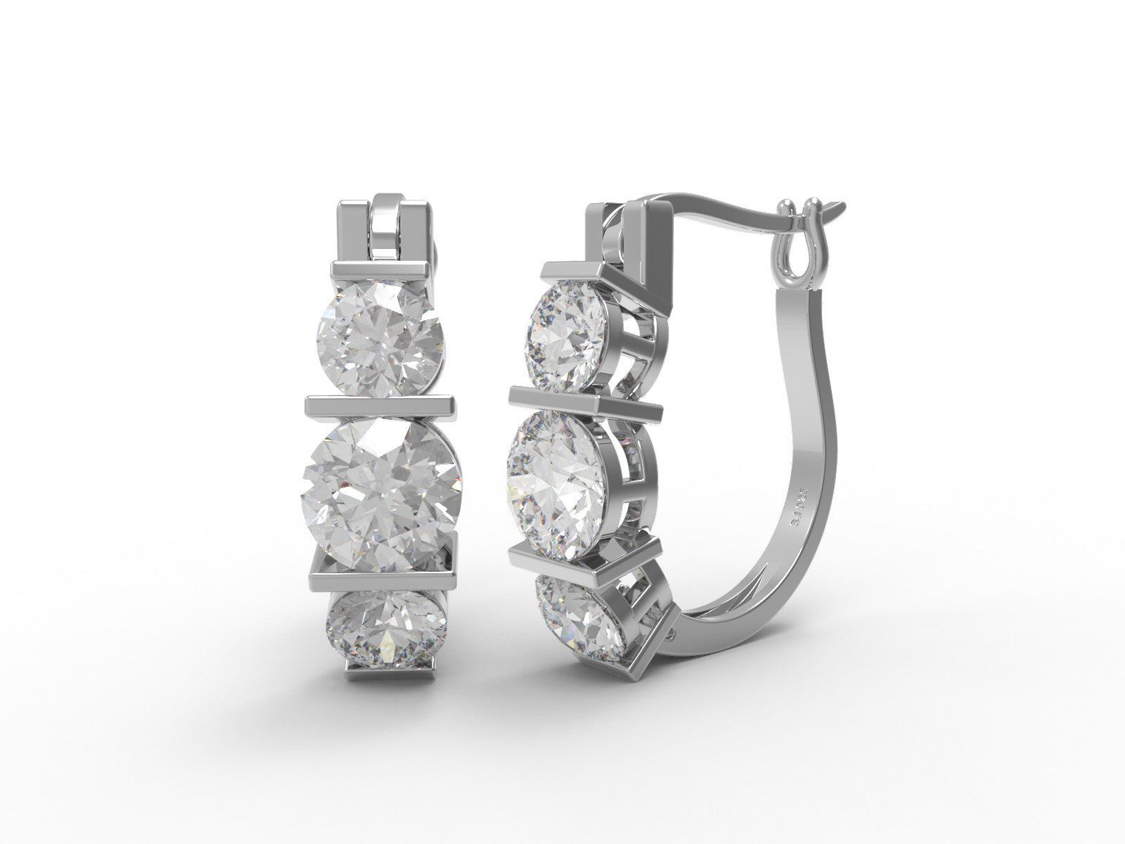 Three-Stone Moissanite Hoop Earrings – Sterling Silver